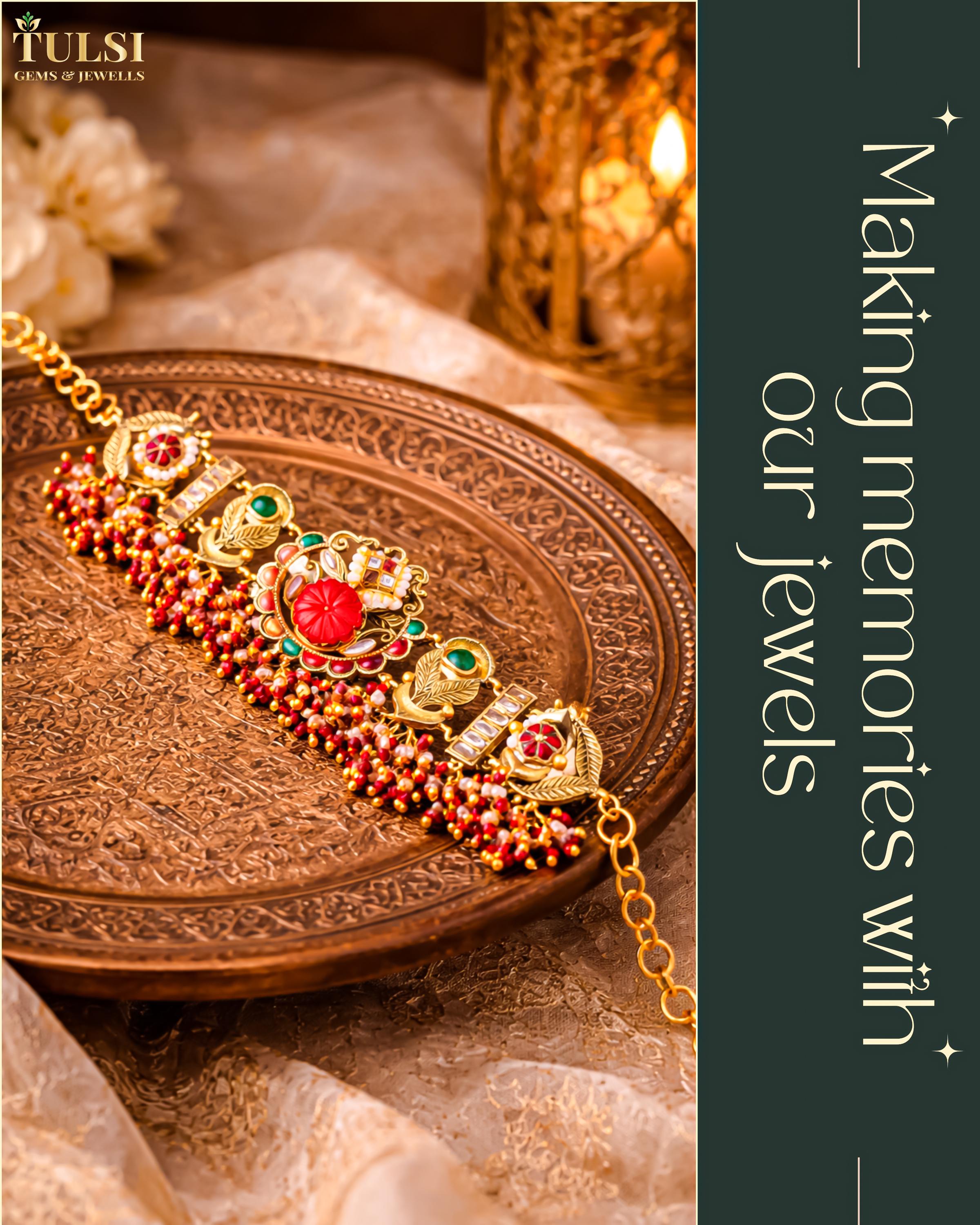 Antique Gold-Plated Pachi Kundan Bracelet, Red Green Meenakari Ethnic Jewelry