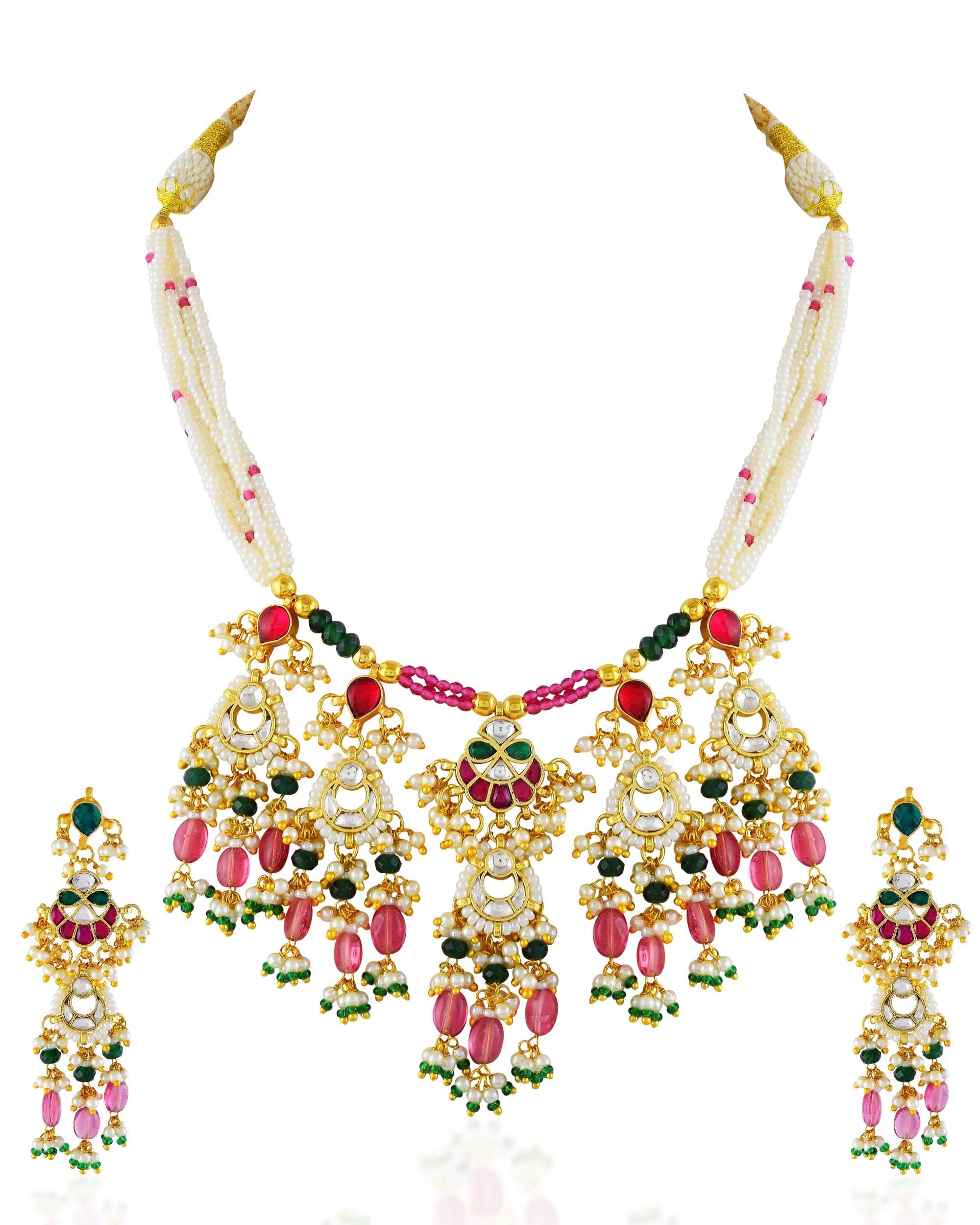 Royal Bridal Statement Necklace Set | Kundan Pearl Jewelry with Earrings