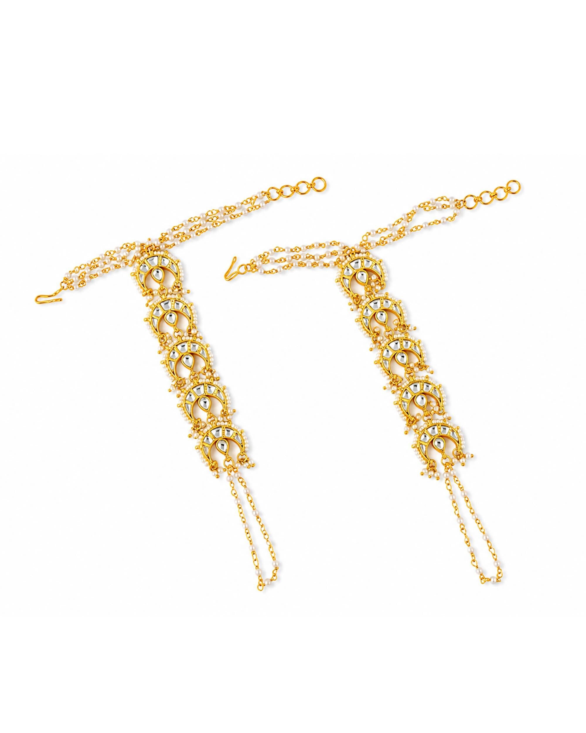 Traditional Kundan Hathphool Hand Harness | Pearl & Stone Hand Accessory