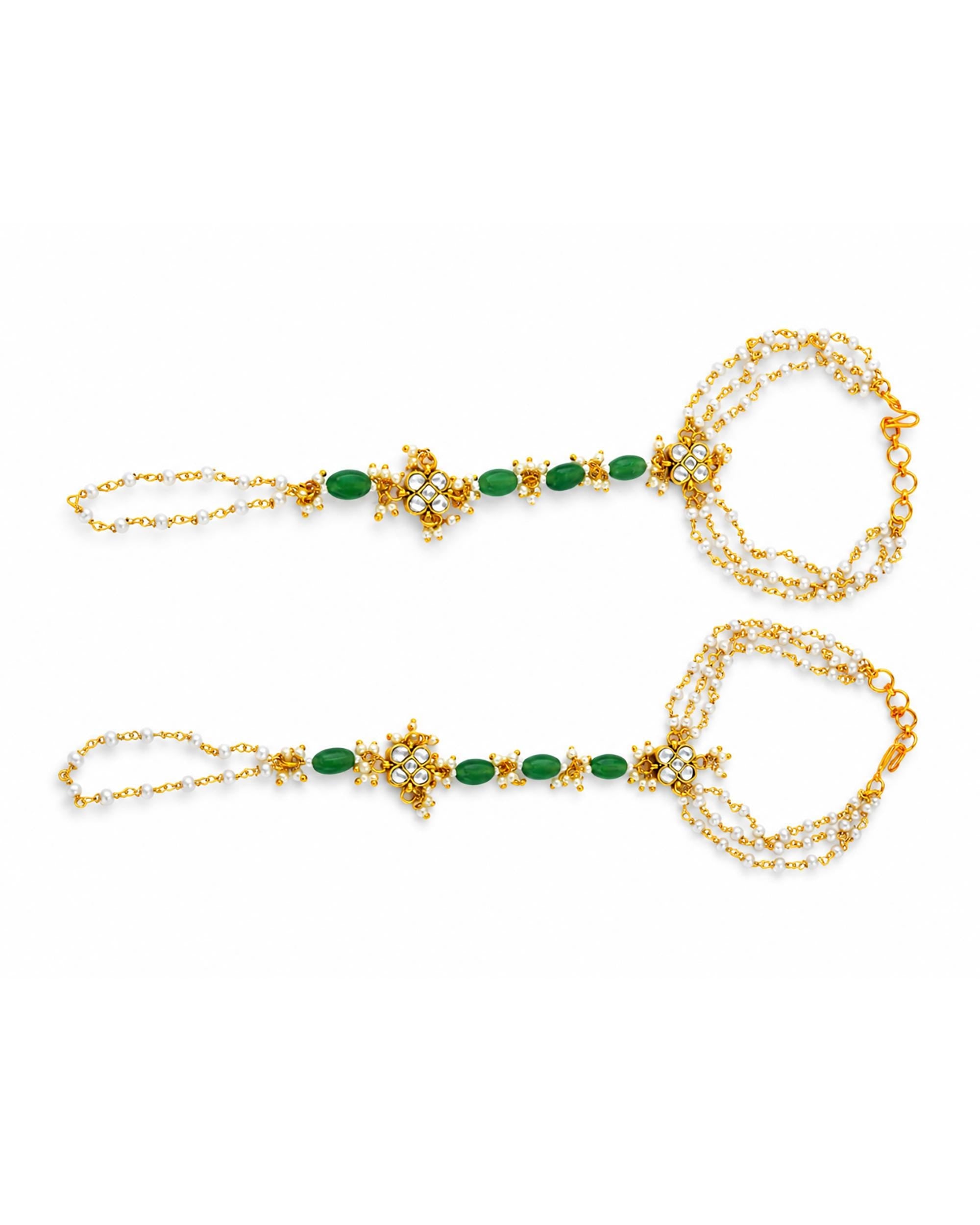 Traditional Kundan Hathphool Hand Harness | Indian Bridal Pearl Stone Hand Accessory