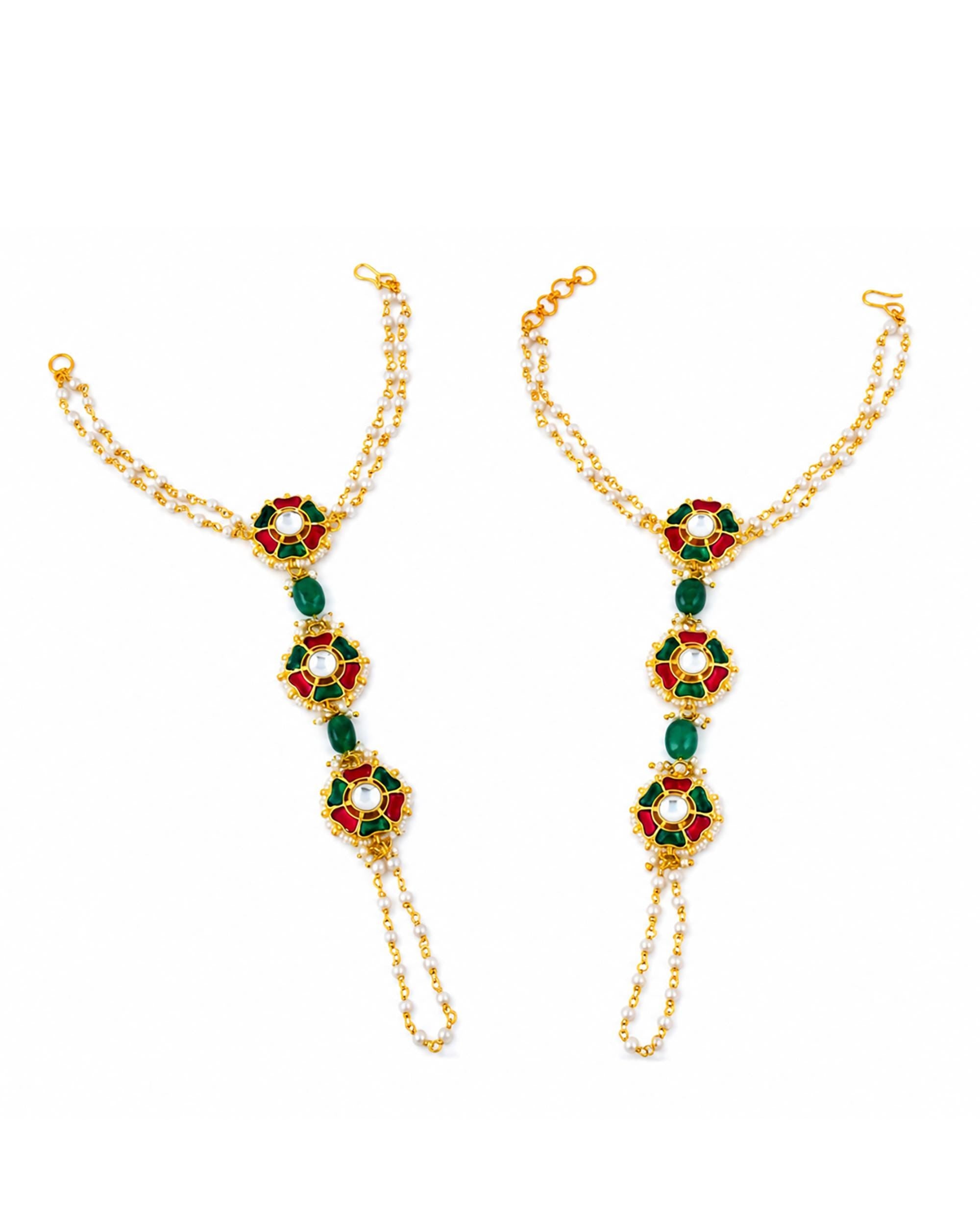 Gold Tone Kundan Style Hathphool Hand Harness | Bridal Indian Wedding Jewelry