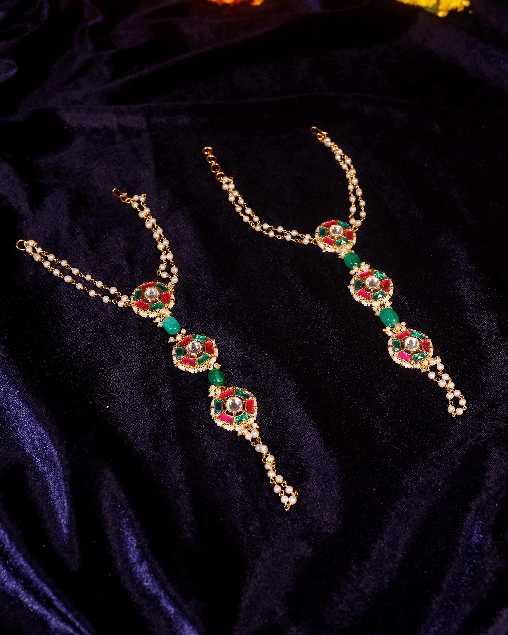 Gold Tone Kundan Style Hathphool Hand Harness | Bridal Indian Wedding Jewelry