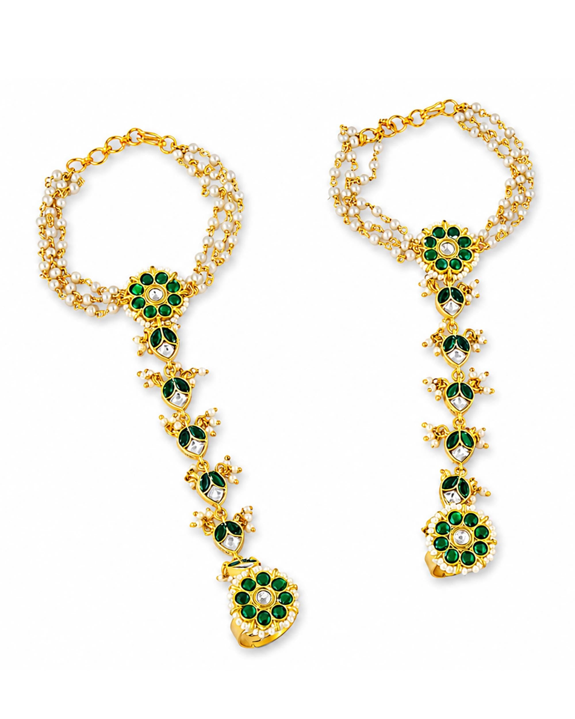 Traditional Kundan Pearl Hathphool | Indian Bridal Hand Harness, Ethnic Wedding Jewelry