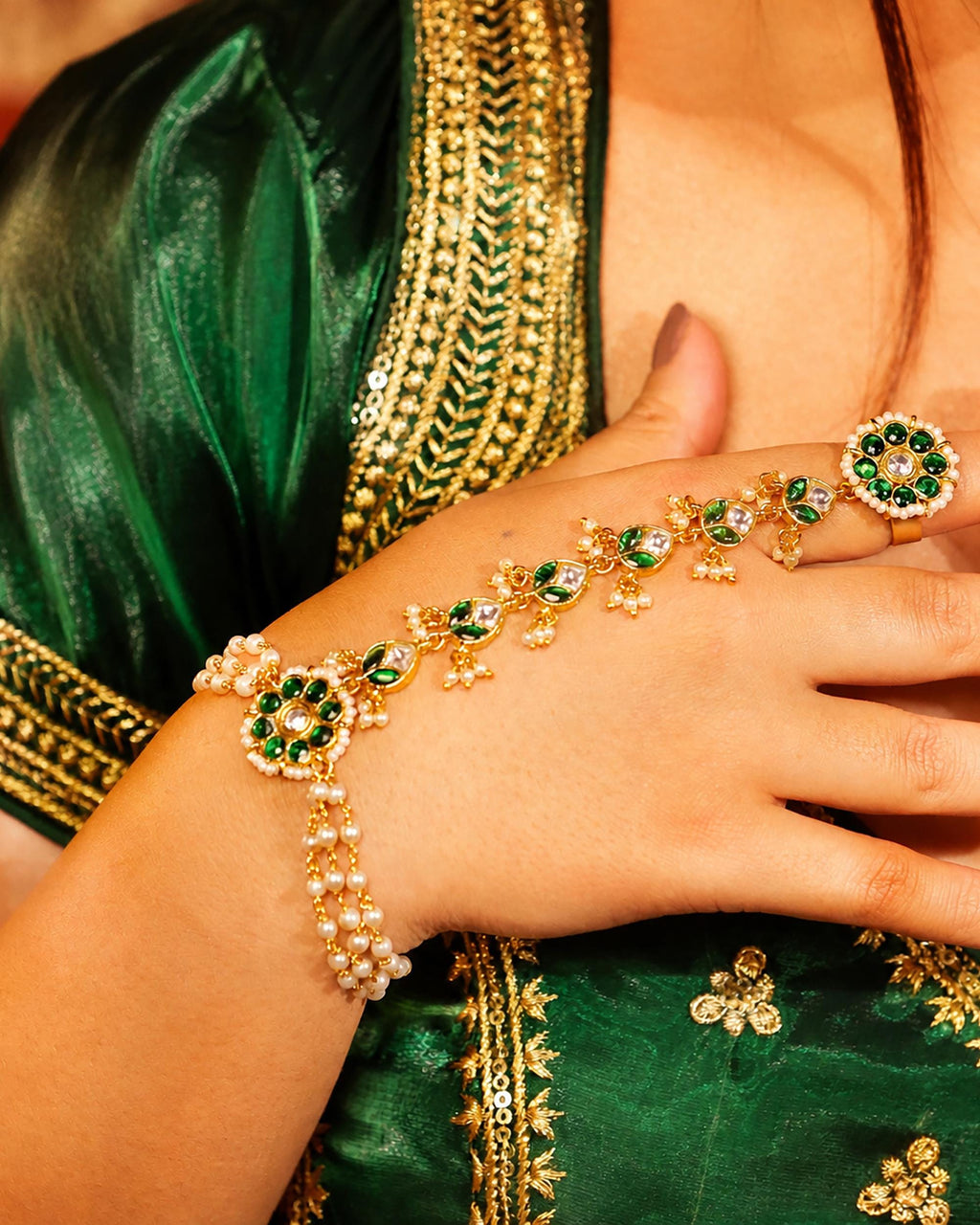 Traditional Kundan Pearl Hathphool | Indian Bridal Hand Harness, Ethnic Wedding Jewelry