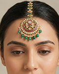 Handcrafted Kundan Mang Tikka | Gold-Tone Ruby Emerald Bridal Headpiece