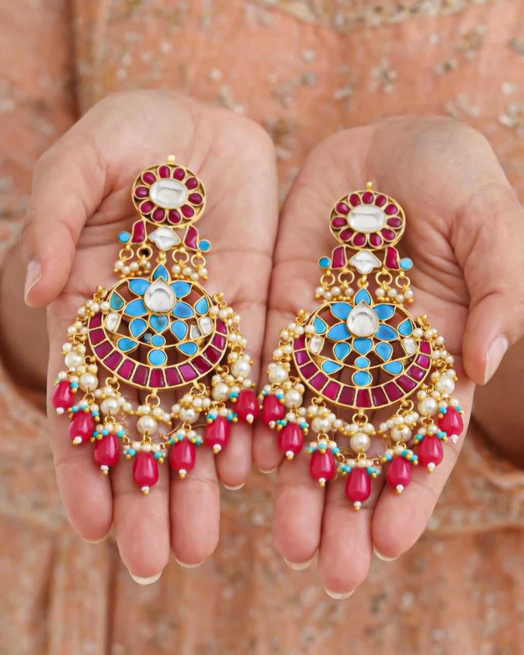 maang tikka set Kundan Meenakari Earring and Maang Tikka Set | Ruby Red Turquoise Bridal Jewelry
