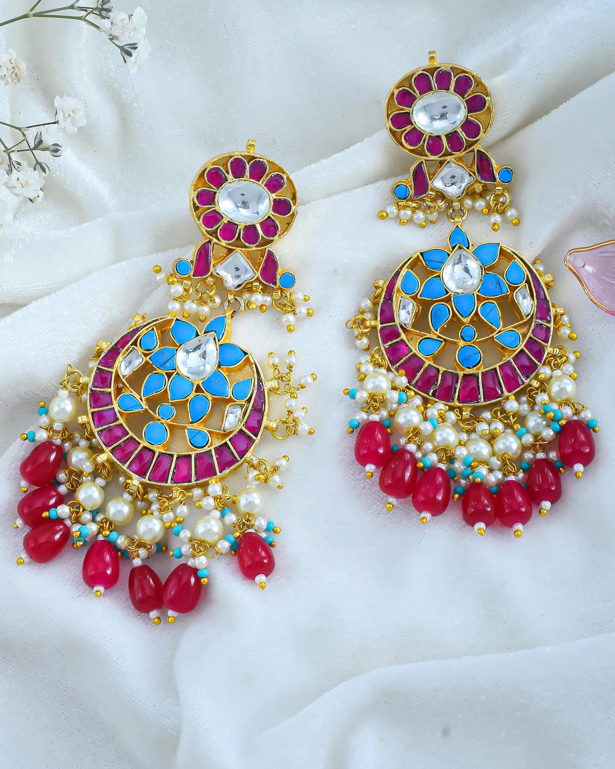 maang tikka set Kundan Meenakari Earring and Maang Tikka Set | Ruby Red Turquoise Bridal Jewelry