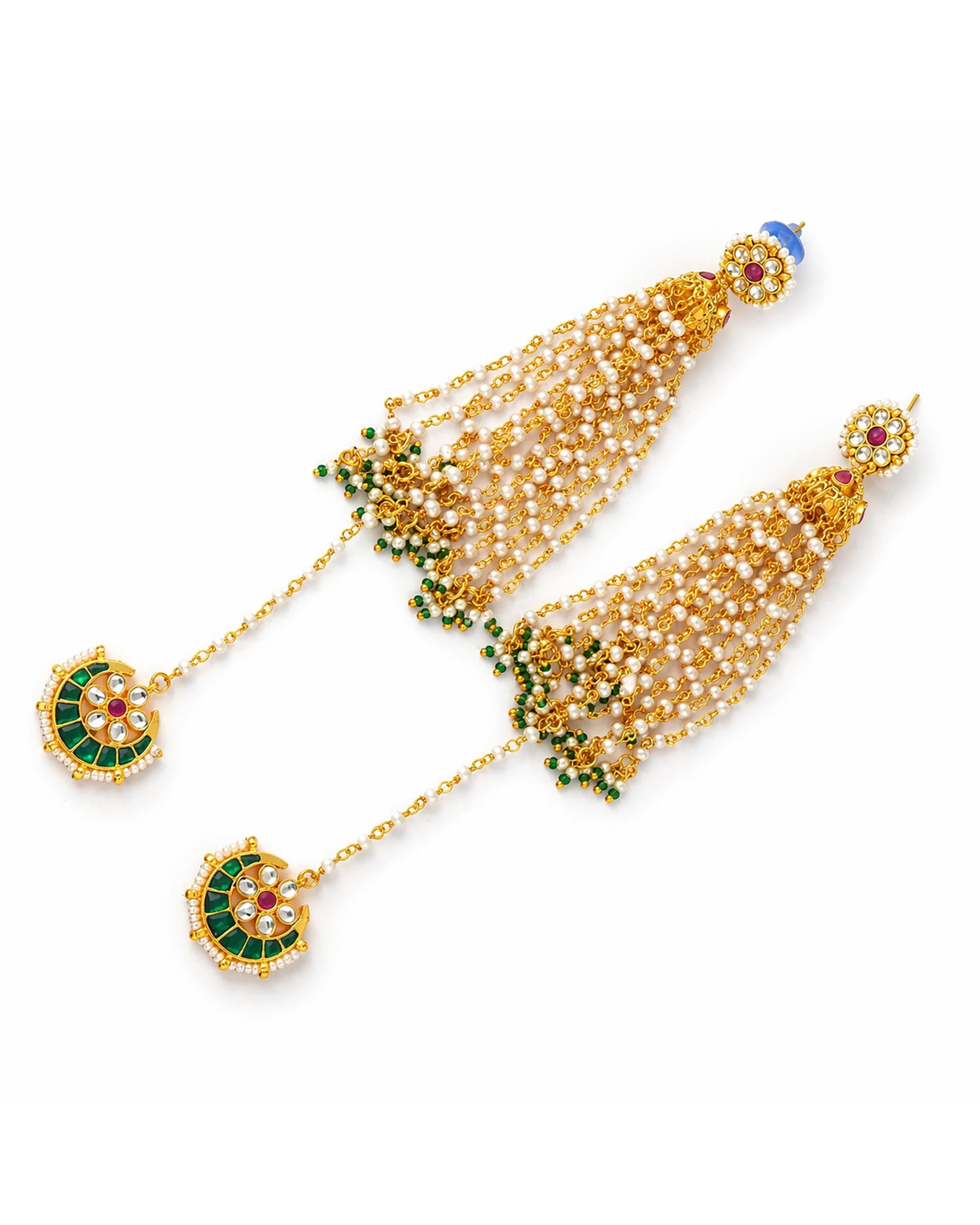 Royal Pearl Jhumka Earrings with Chandbali Drape | Indian Bridal Statement Meenakari Jewelry