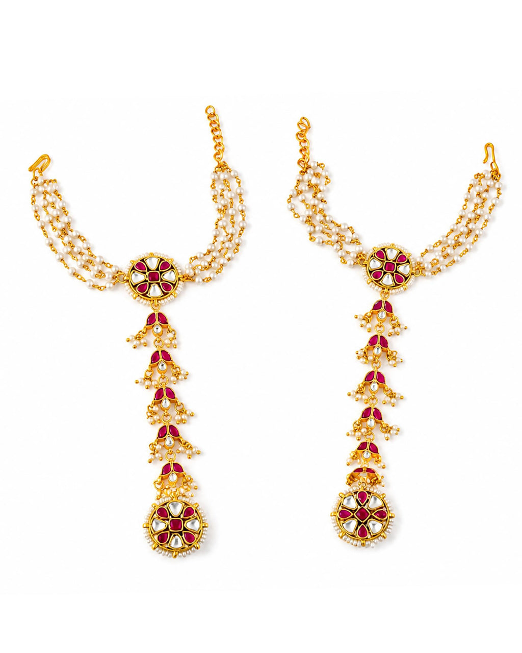 Hand Harness Hathphool | Ruby Red Kundan Pearl Indian Wedding Accessory