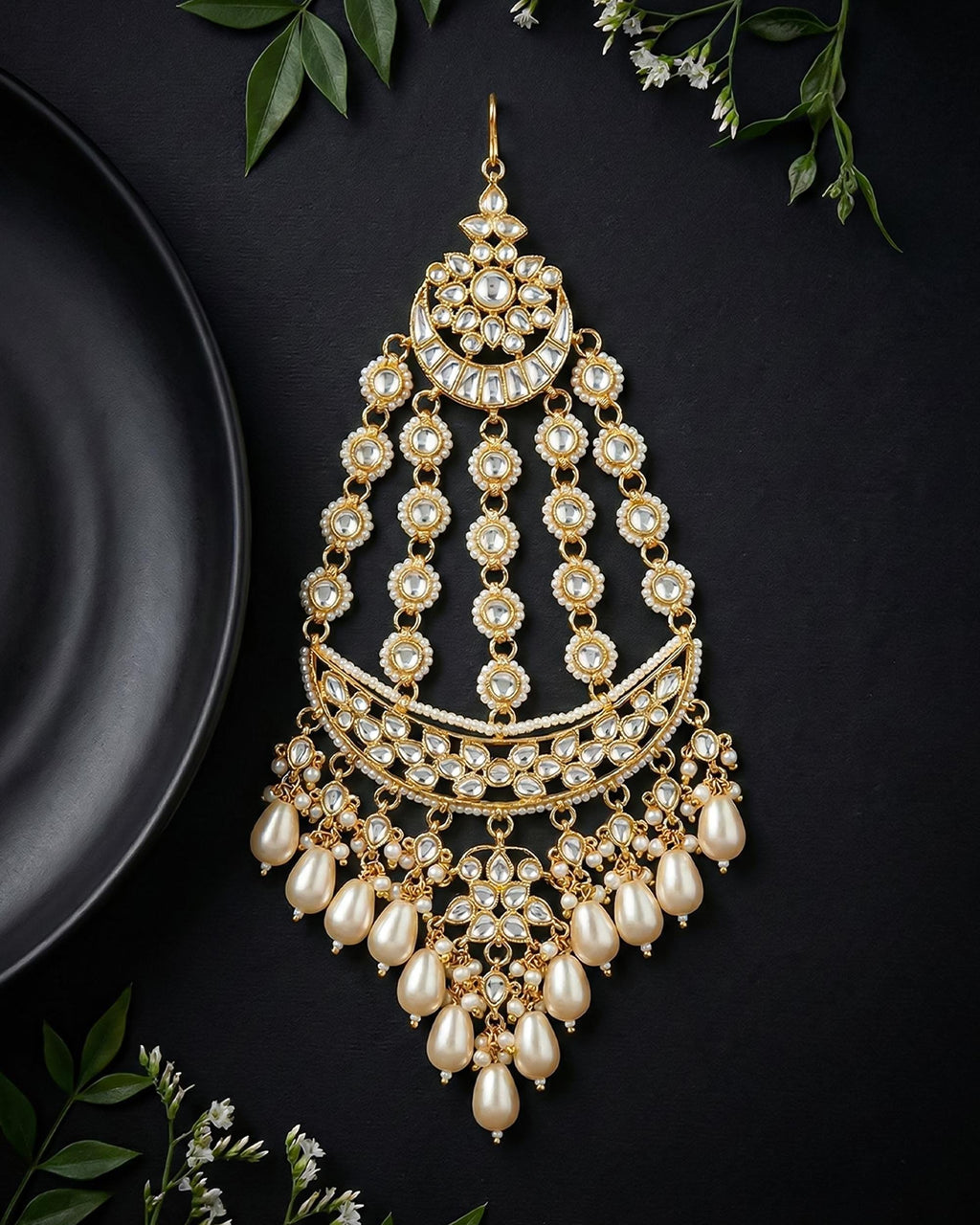 Traditional Kundan & Pearl Passa | Ethnic Indian Bridal Jhumar | Statement Side Headpiece | Heritage Wedding Accessory