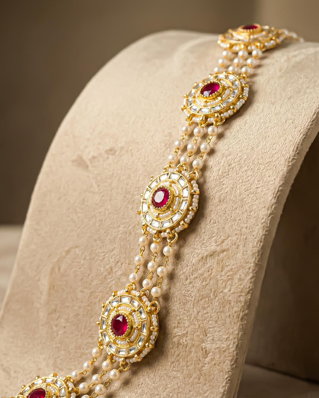 Traditional Kundan Pearl Sheeshpatti | Indian Bridal Head Jewelry, Ruby Stone Headband