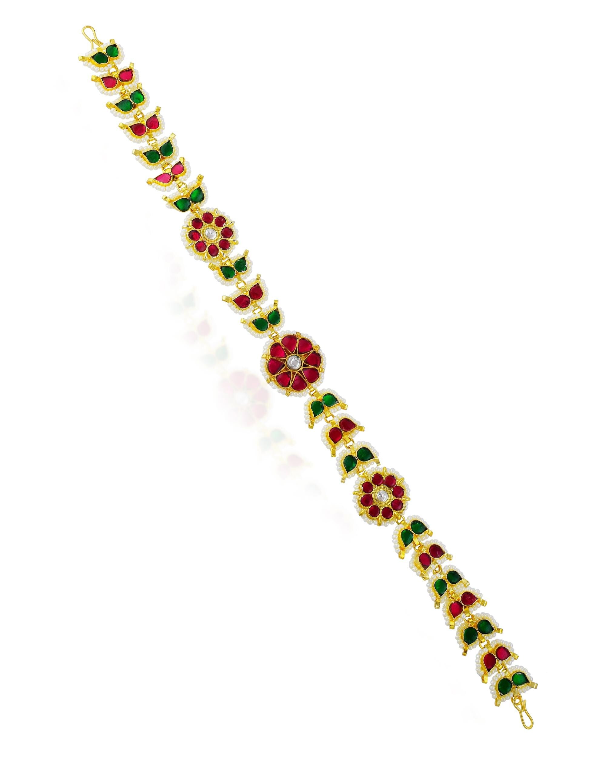 Traditional Kundan Meenakari Sheeshpatti | Ruby Emerald Stone Headband, Ethnic Bridal Accessory