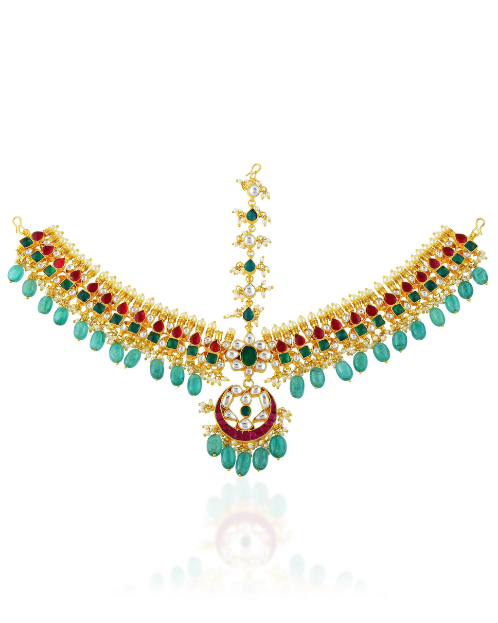 Kundan Sheeshpatti Headpiece | Ruby Red Emerald Green Bridal Jewelry