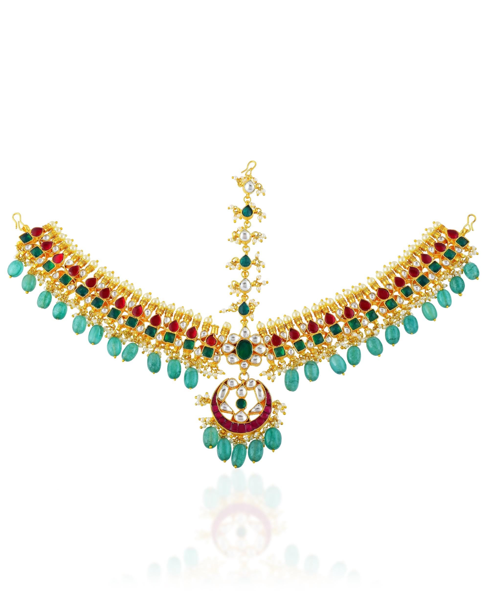 Kundan Sheeshpatti Headpiece | Ruby Red Emerald Green Bridal Jewelry