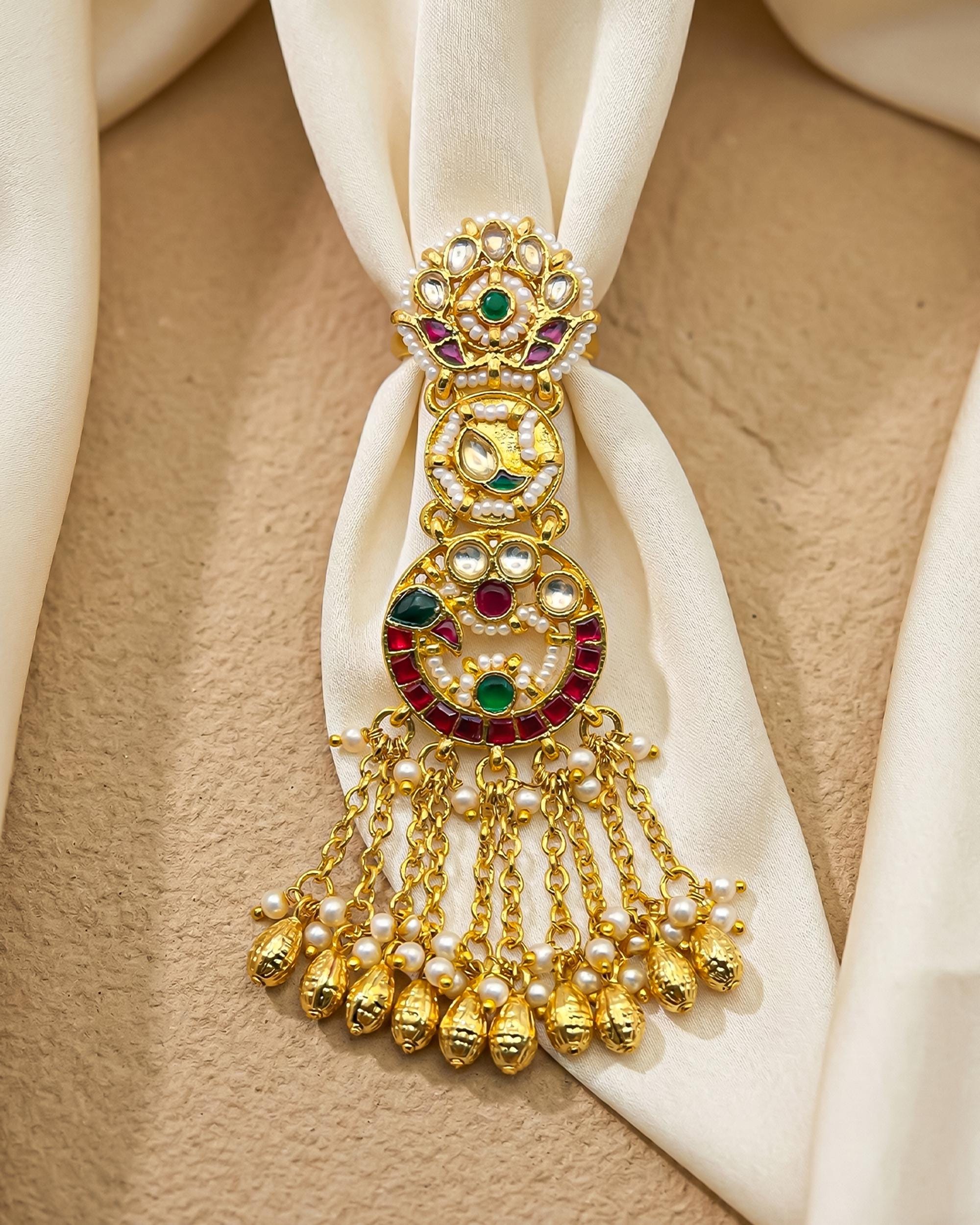 Kundan Statement Ring with Pearl Latkan | Gold Polki Bridal Wedding Jewelry