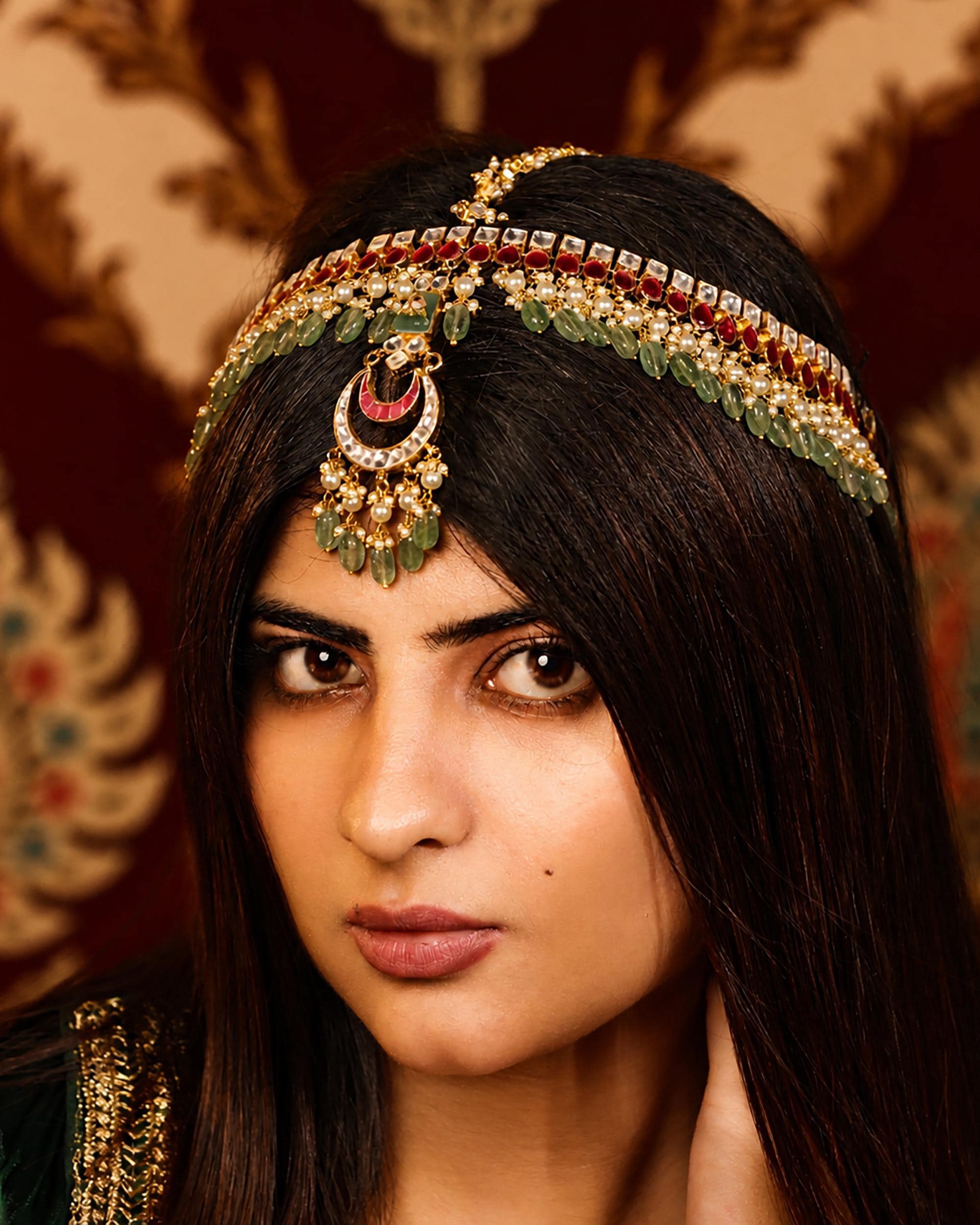 Antique Finish Kundan Headpiece | Bridal Sheeshphool Jewelry | Ethnic Wedding Hair Accessory for Brides