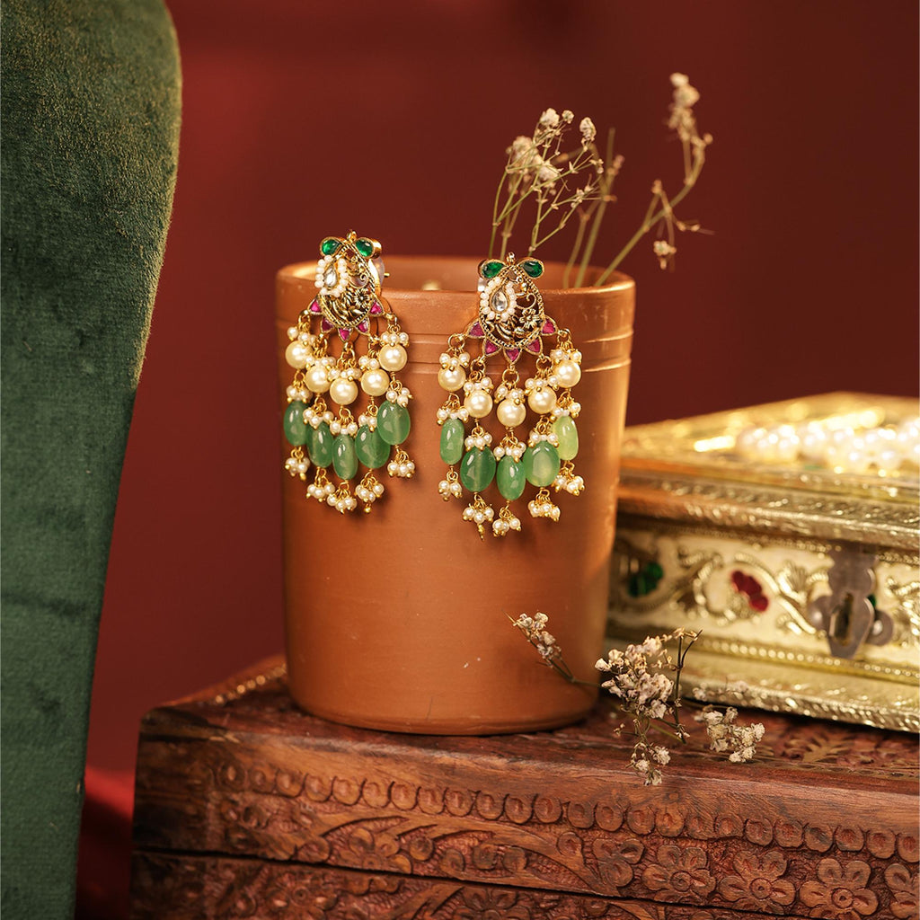 Handcrafted Pearl Meenakari Choker Set, Emerald Green Indian Bridal Jewelry