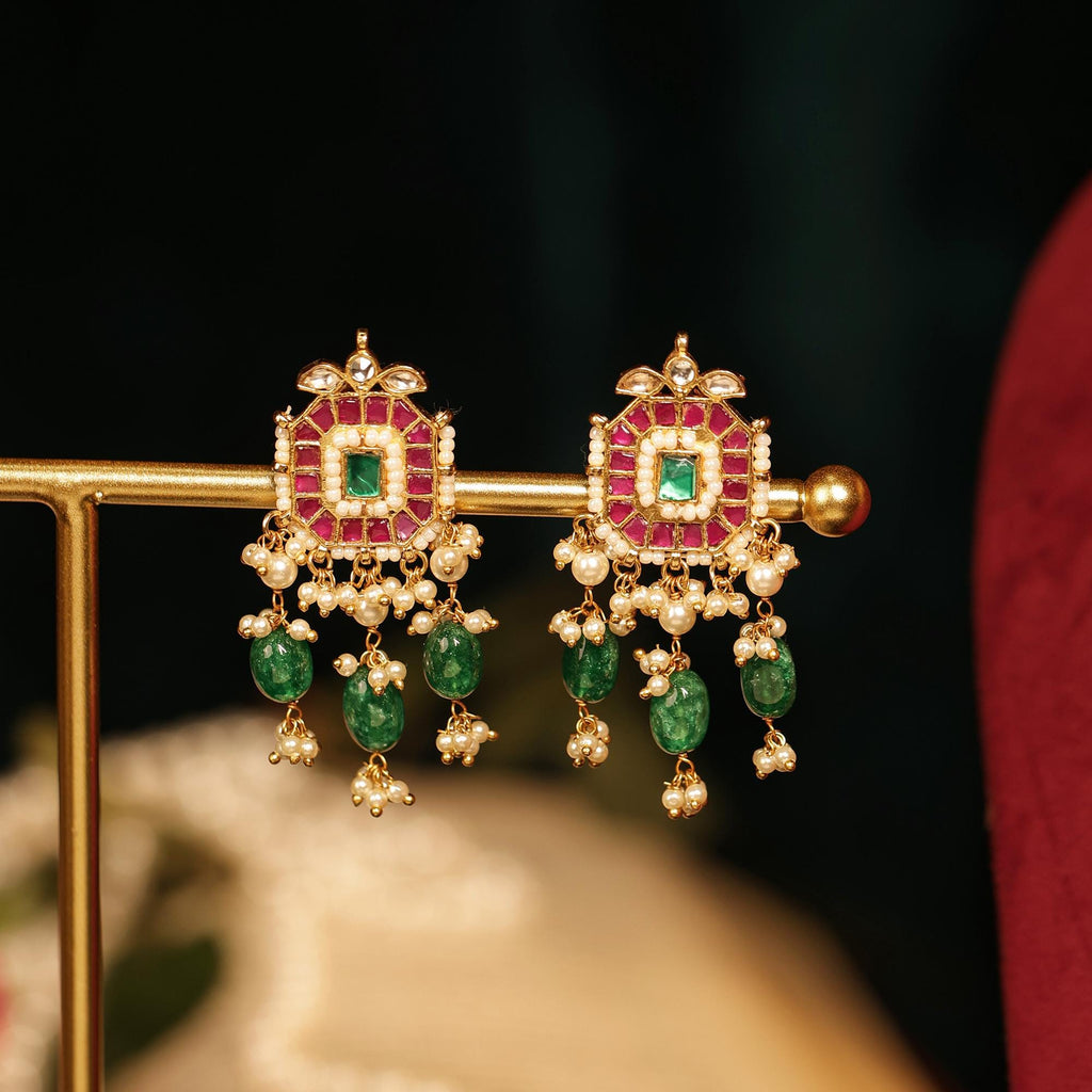 Indian Kundan Choker Necklace Set, Green Stone Pearl Necklace, Bridal Jewelry Set, Meenakari Jadau Necklace, Wedding Choker, Festive Ethnic