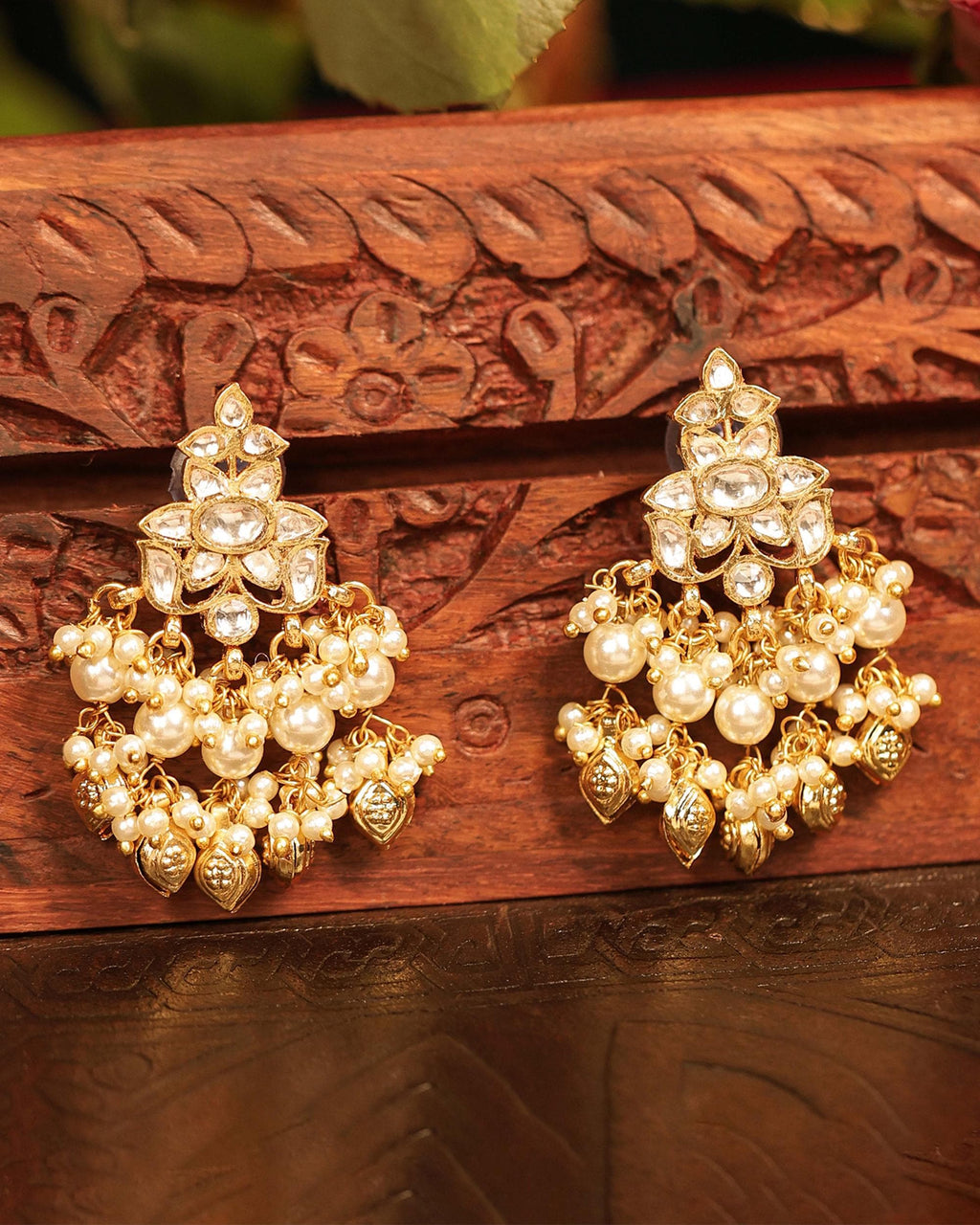 Kundan Pearl Choker Necklace Set, Indian Bridal Wedding Jewelry, Gold Tone Ethnic Pendant Earrings