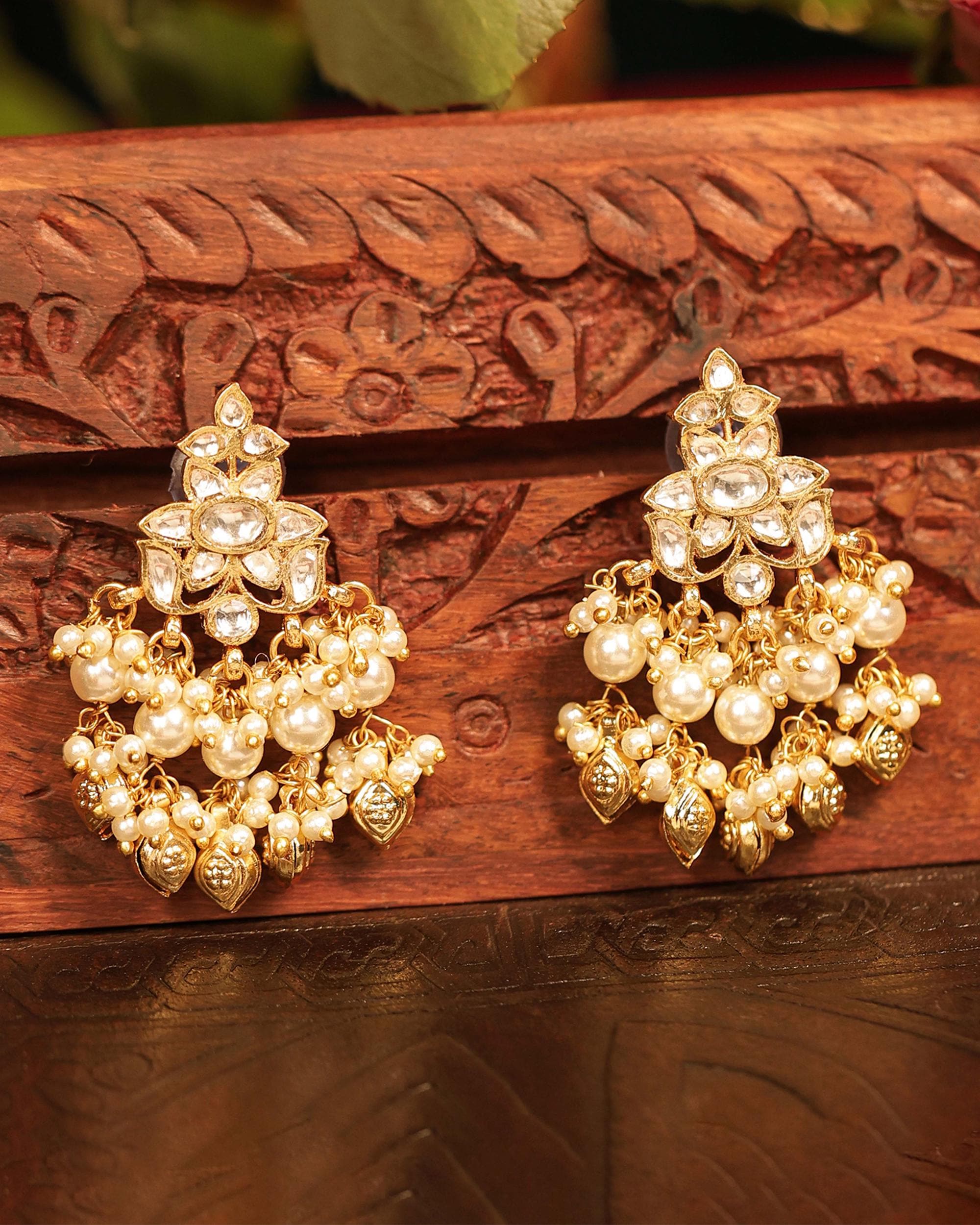 Kundan Pearl Choker Necklace Set, Indian Bridal Wedding Jewelry, Gold Tone Ethnic Pendant Earrings