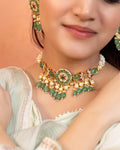Emerald Pearl Choker Set, Traditional Indian Bridal Meenakari Necklace, Festive Statement Set