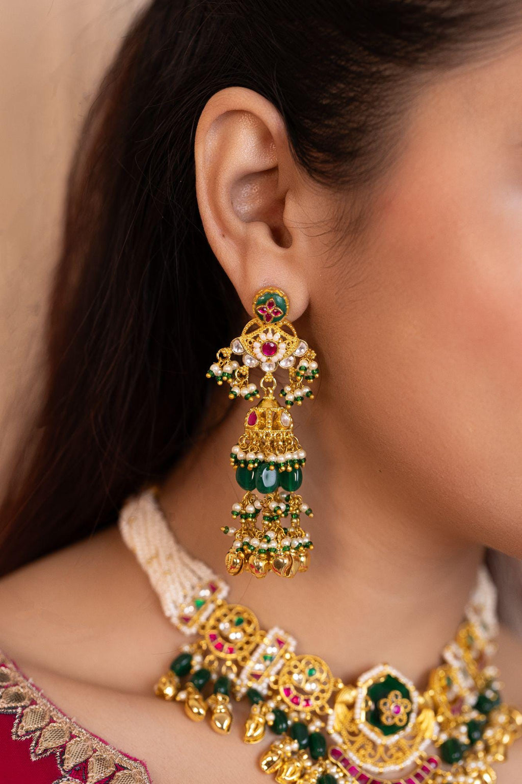 Handcrafted Kundan Pearl Choker Set, Antique Gold Bridal Wedding Jewelry