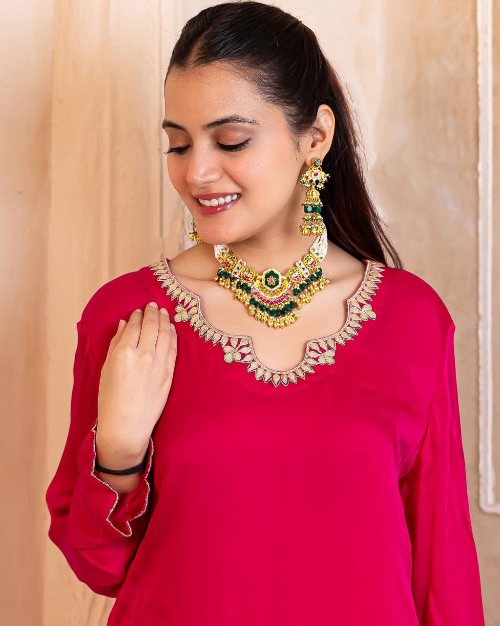Handcrafted Kundan Pearl Choker Set, Antique Gold Bridal Wedding Jewelry