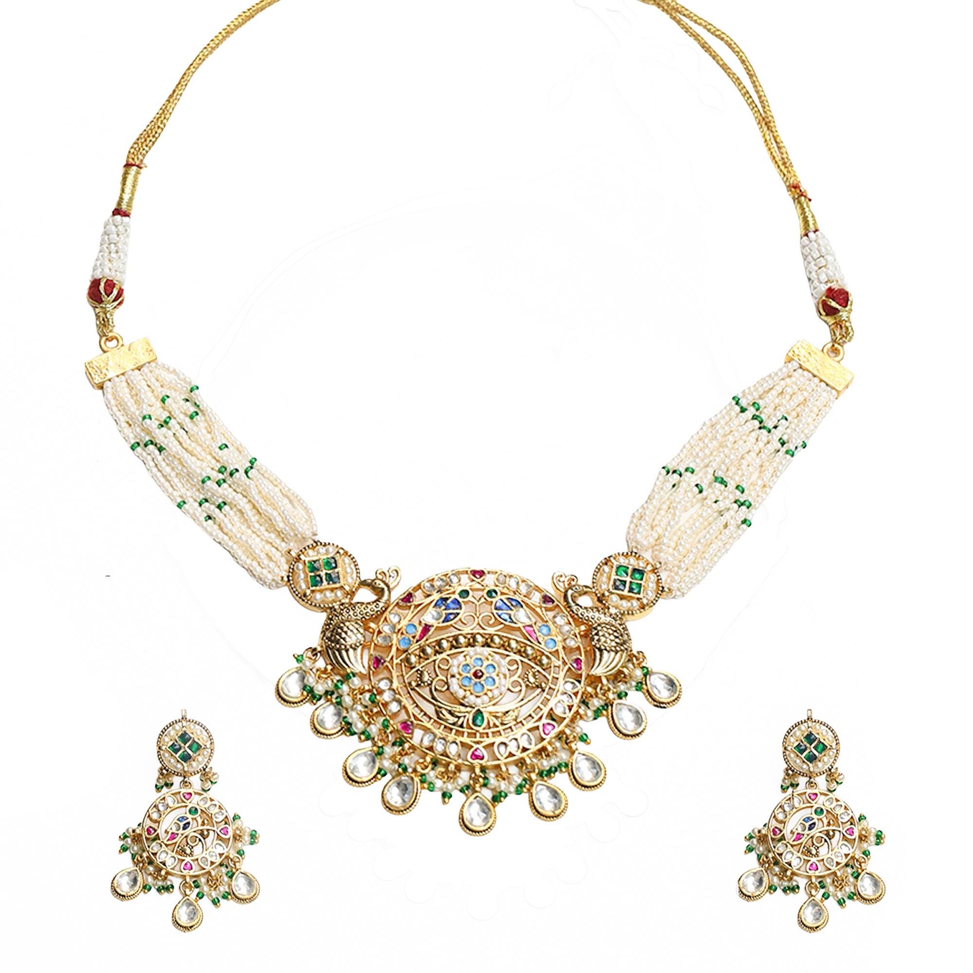 Royal Kundan Pearl Necklace Set | Peacock Bridal Indian Wedding Jewelry