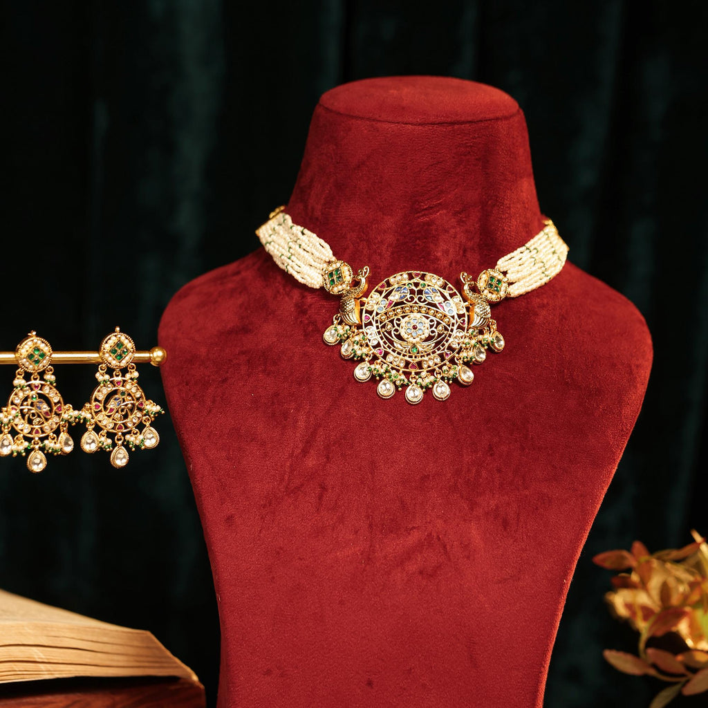 Royal Kundan Pearl Necklace Set | Peacock Bridal Indian Wedding Jewelry