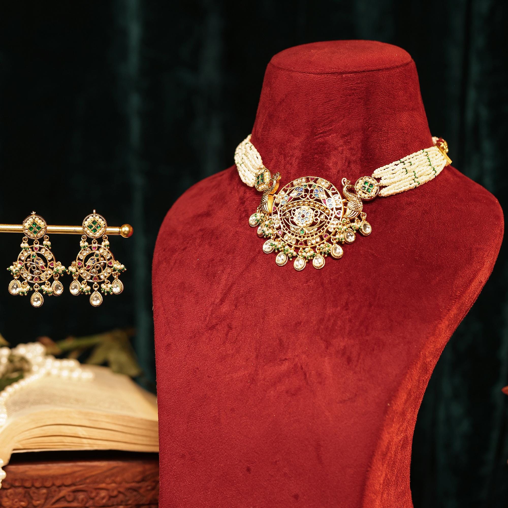 Royal Kundan Pearl Necklace Set | Peacock Bridal Indian Wedding Jewelry