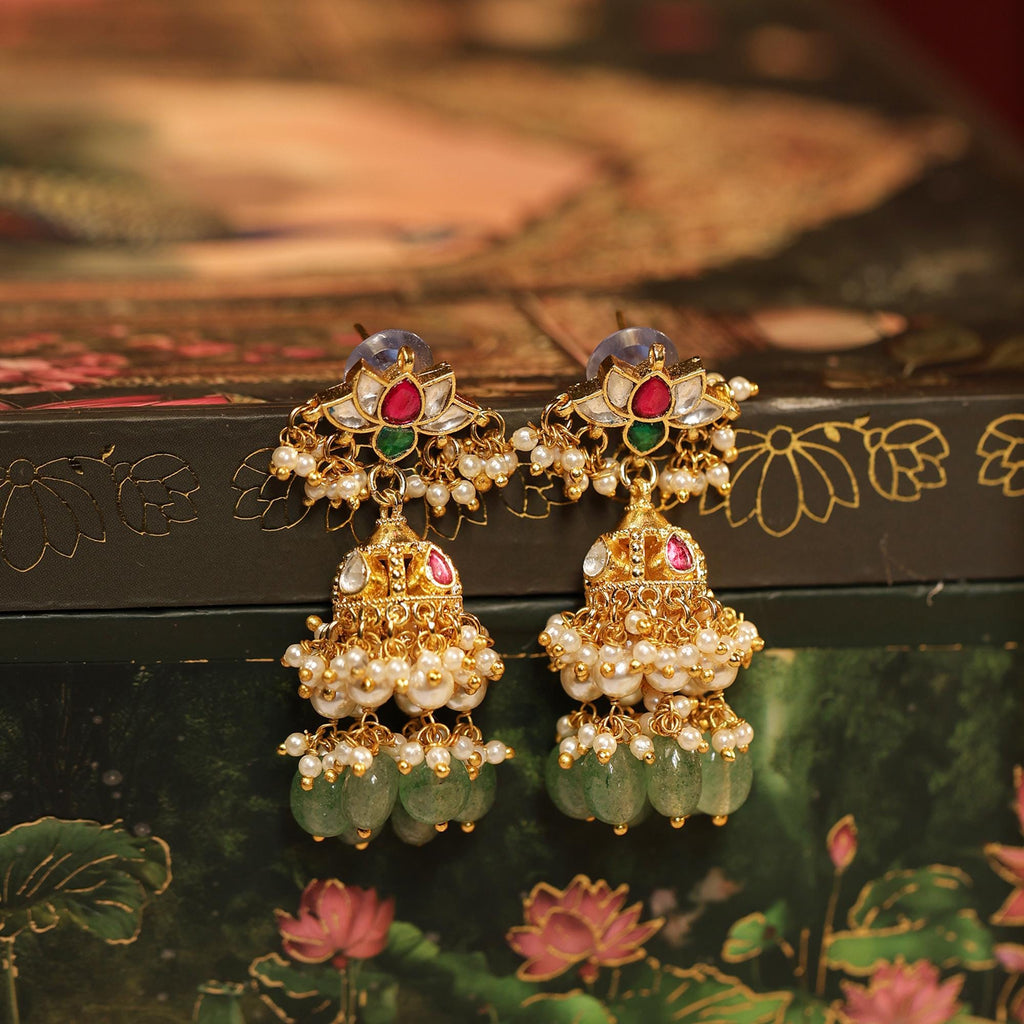 Kundan Pearl Necklace Set with Peacock Motifs & Emerald Beads  Artisan Indian Jewelry