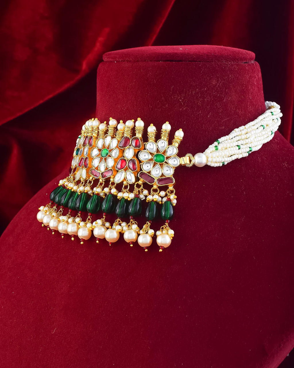 Handcrafted Kundan & Pearl Necklace Set | Royal Indian Bridal Jewelry | Statement Ethnic Choker for Weddings