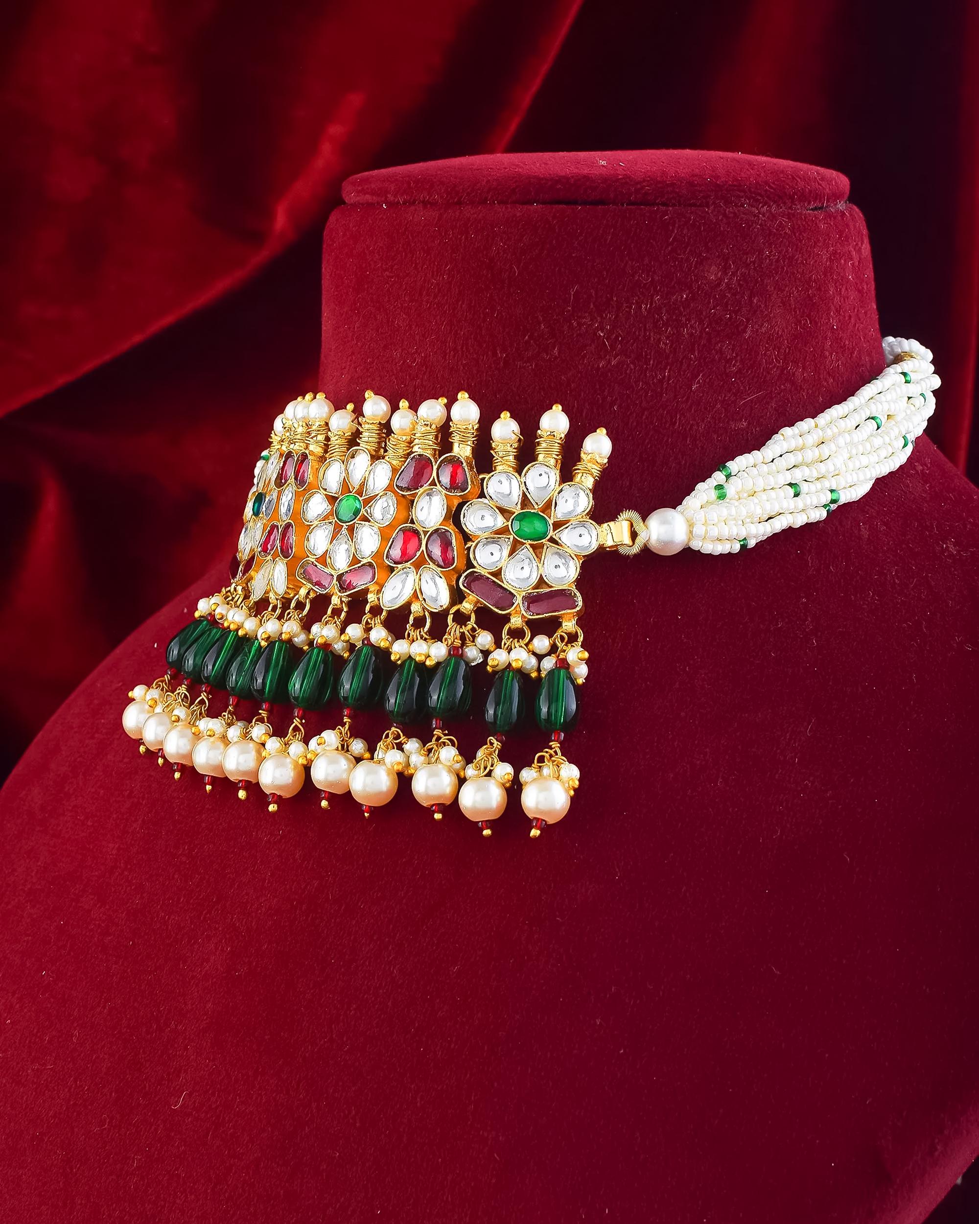 Handcrafted Kundan & Pearl Necklace Set | Royal Indian Bridal Jewelry | Statement Ethnic Choker for Weddings