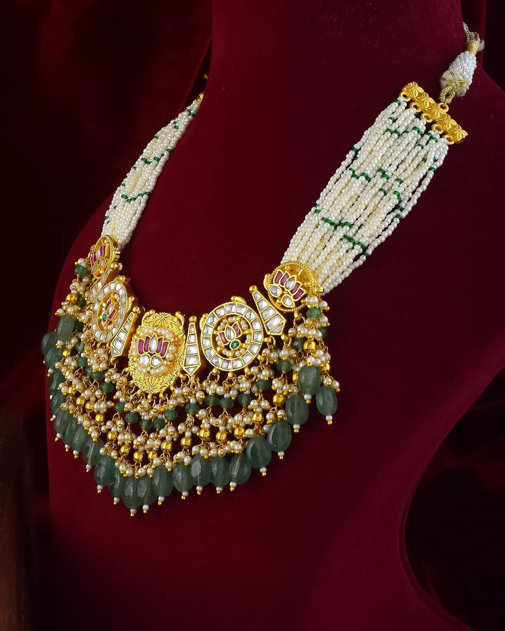 Kundan Pearl Necklace Traditional Indian Bridal Jewelry Meenakari Peacock Floral Statement Wedding Ethnic Set