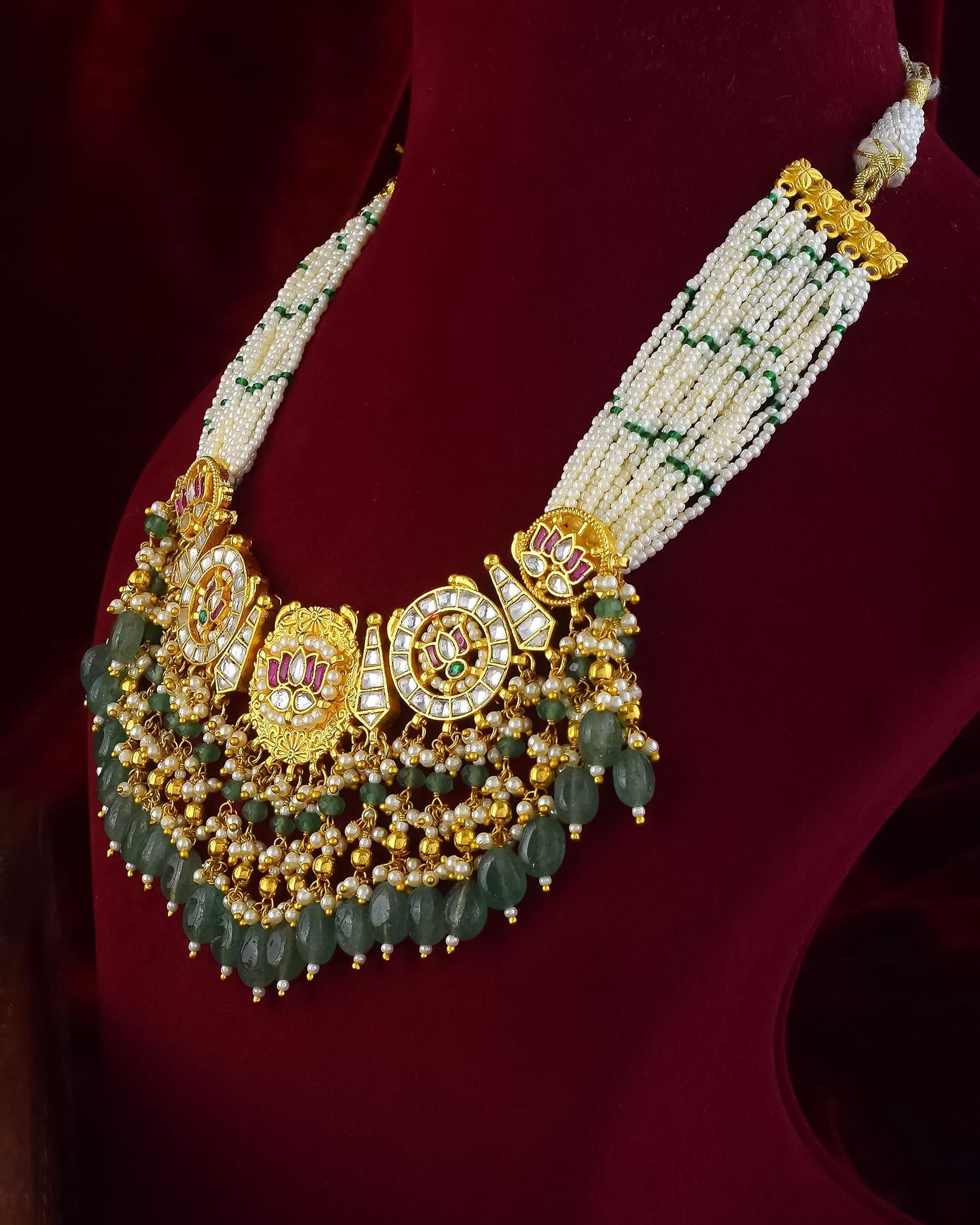 Kundan Pearl Necklace Traditional Indian Bridal Jewelry Meenakari Peacock Floral Statement Wedding Ethnic Set