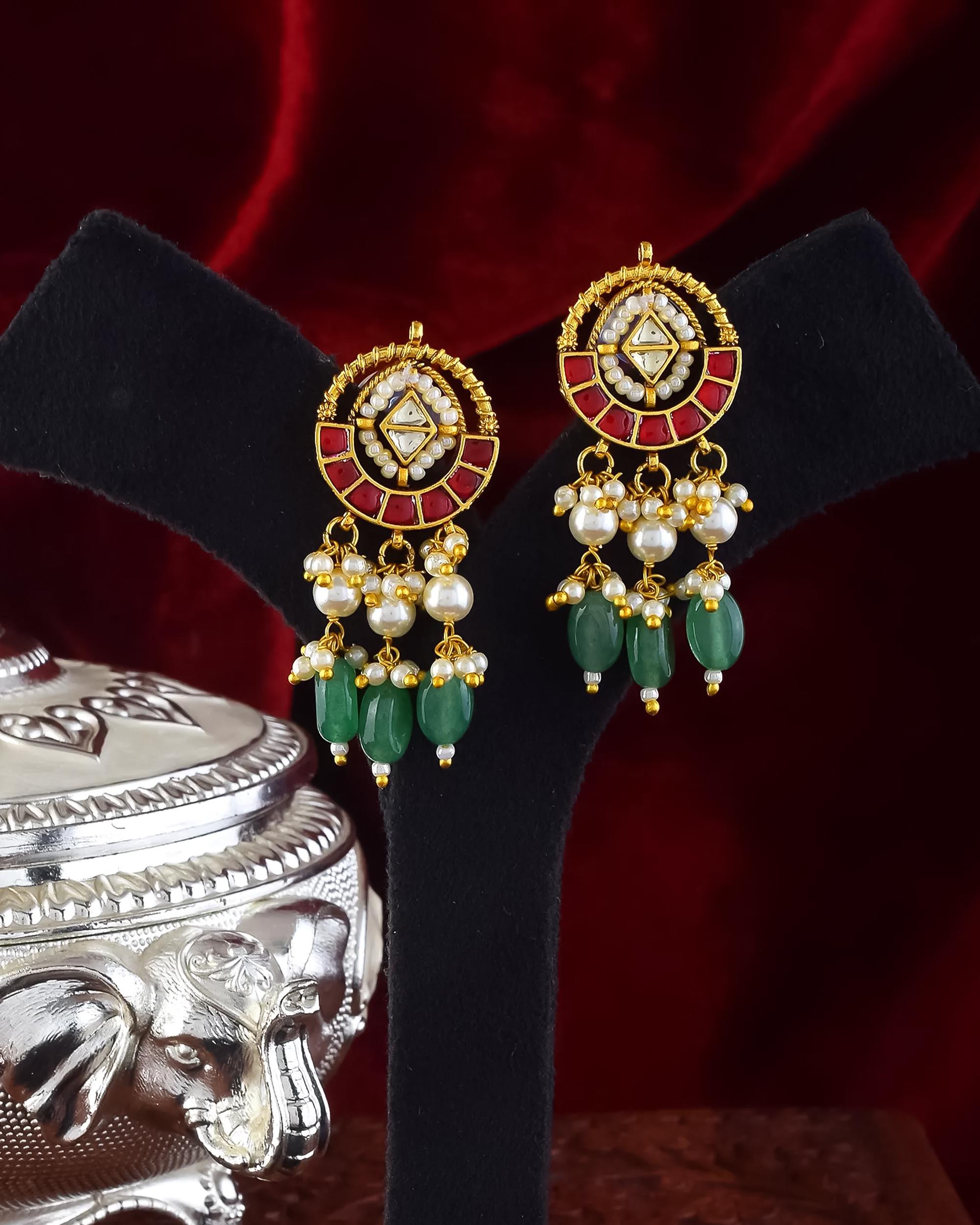 Royal Kundan Pearl Choker Set with Green Bead Drop  Traditional Indian Bridal Jewelry