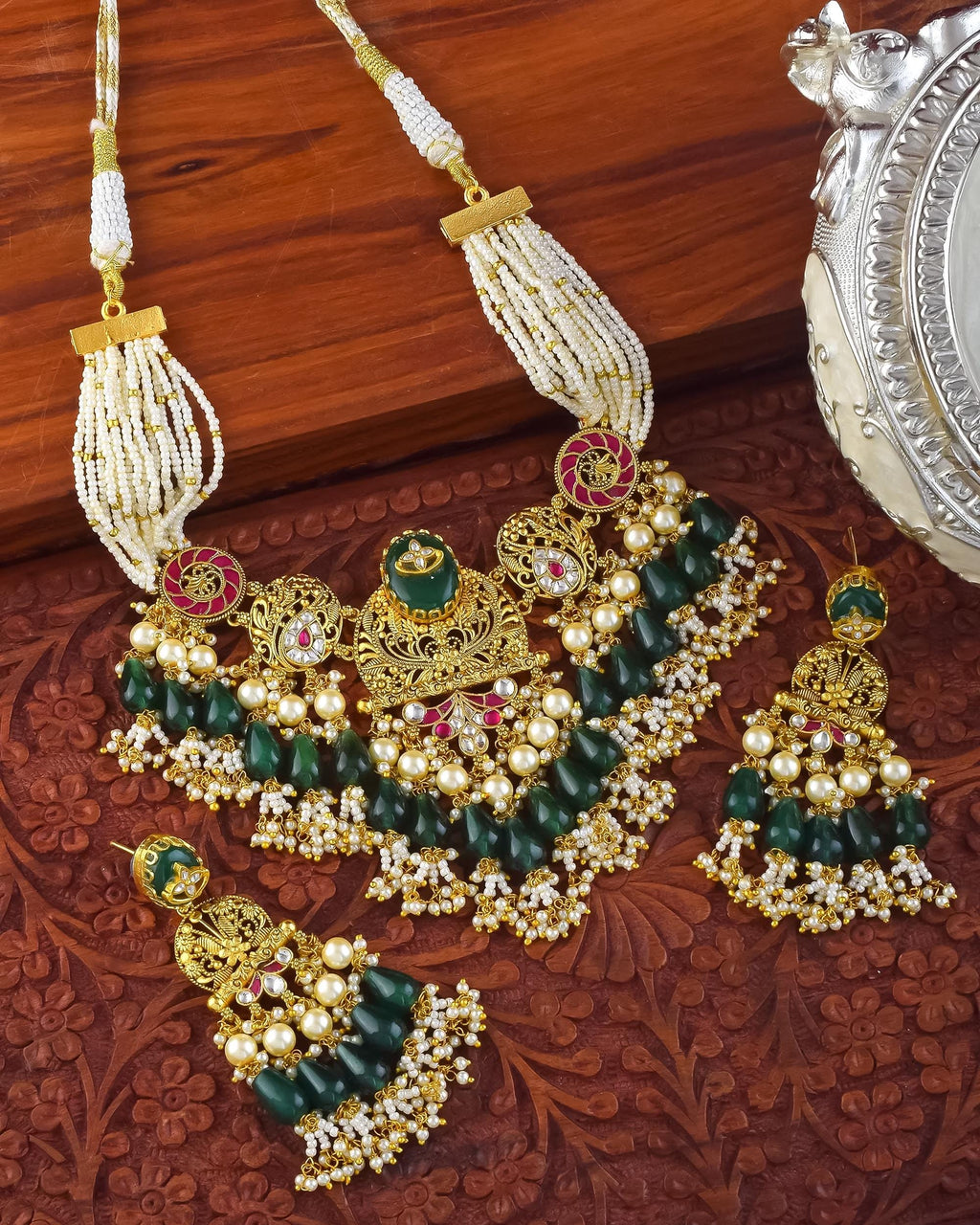 Kundan Floral Choker Necklace Set | Traditional Indian Bridal Jewelry, Royal Meenakari Festive Statement Set