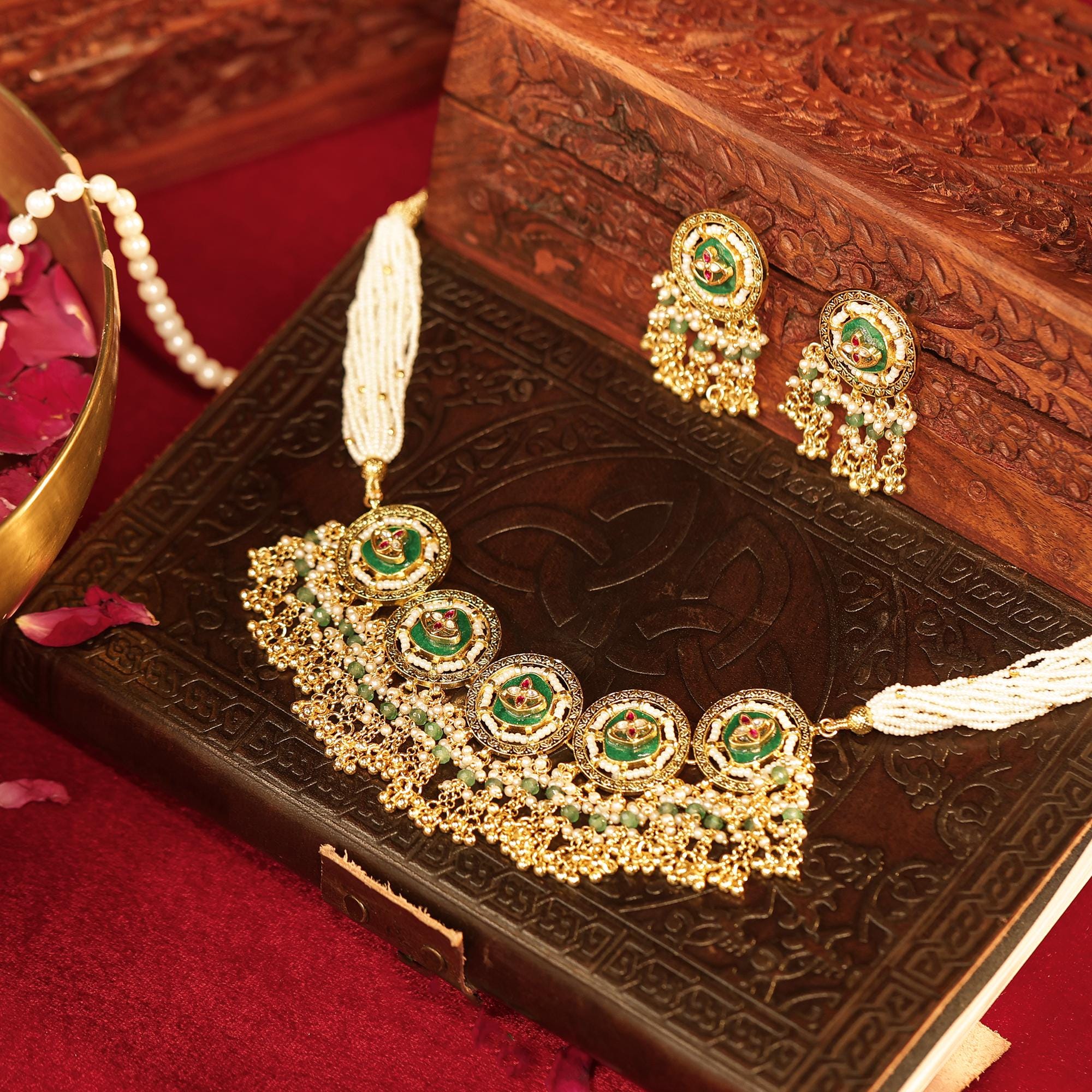Handcrafted Kundan Choker Set | Traditional Indian Bridal Pearl Necklace