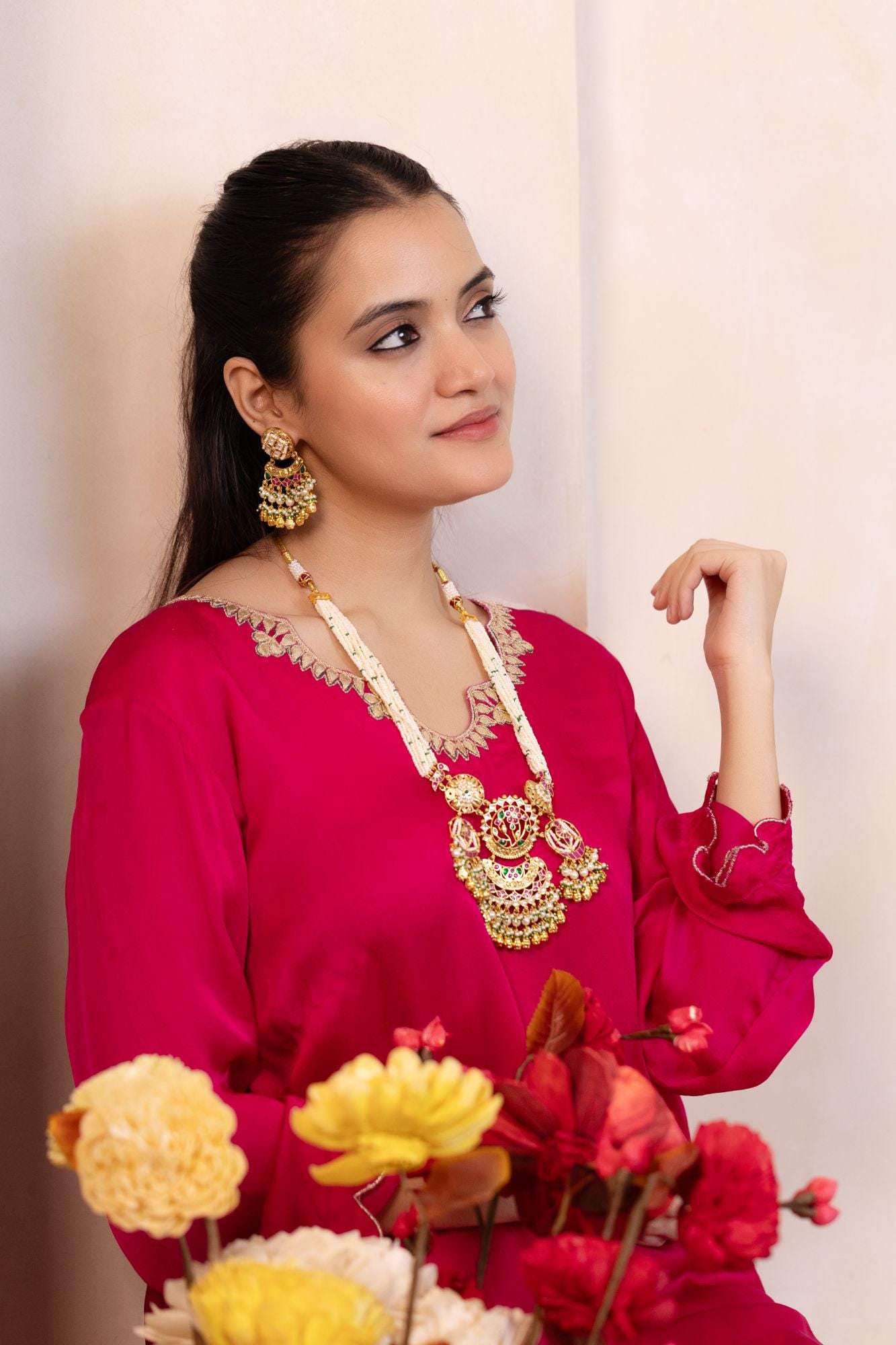 Meenakari Tree of Life Necklace Set | Seed Pearl Emerald Green Festive Statement Jewelry