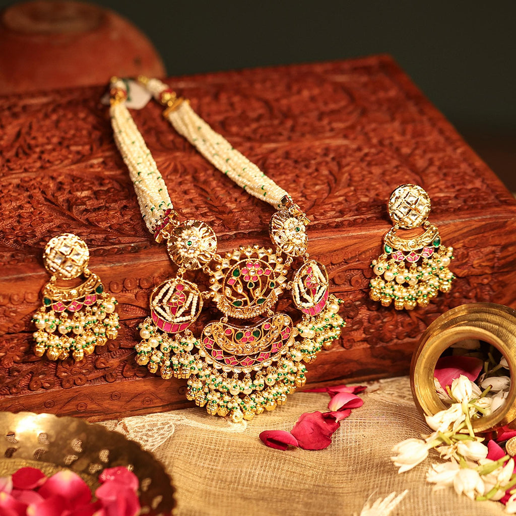 Meenakari Tree of Life Necklace Set | Seed Pearl Emerald Green Festive Statement Jewelry
