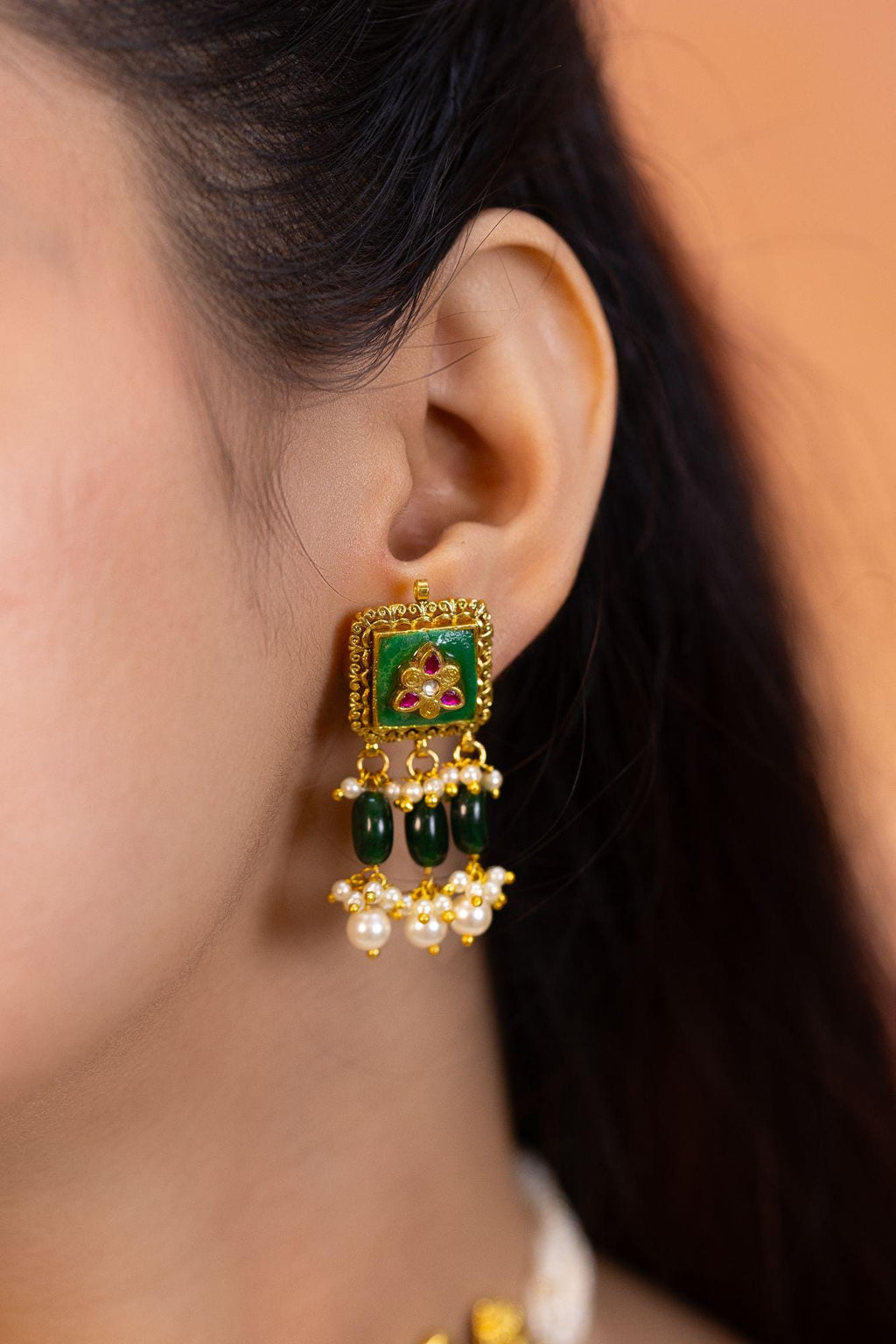 Antique Gold Peacock Choker Set | Traditional Indian Bridal Jewelry, Green Pearl Necklace Earrings