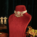 Handcrafted Kundan Choker Set with Pearls and Light Green Aventurine Jhumka Earrings