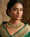 Green Kundan Pearl Choker Necklace Set, Indian Bridal Wedding Jewelry