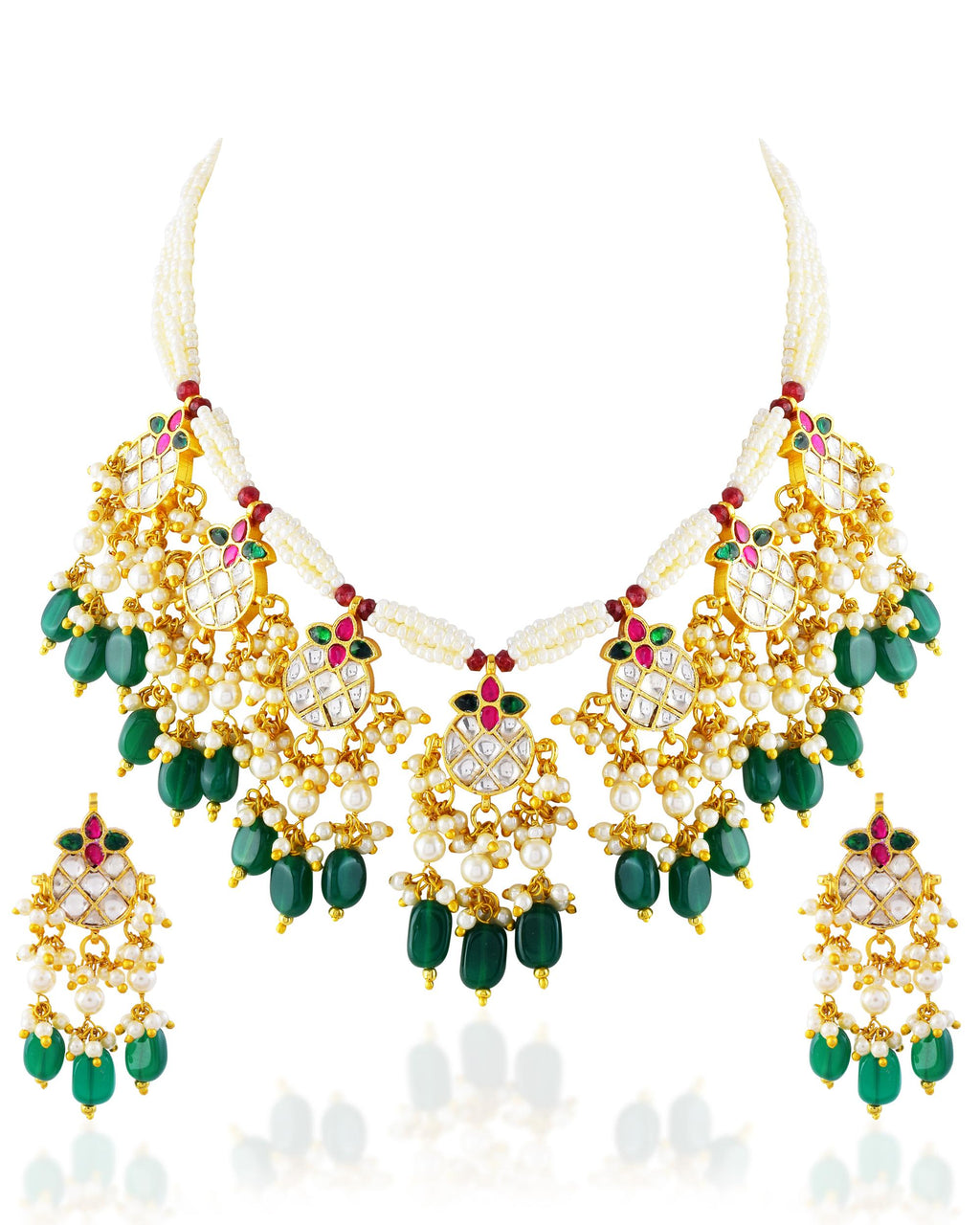 Royal Navratna Meenakari Pachi Kundan Choker Set with Emerald Drops  Festive Wedding Necklace