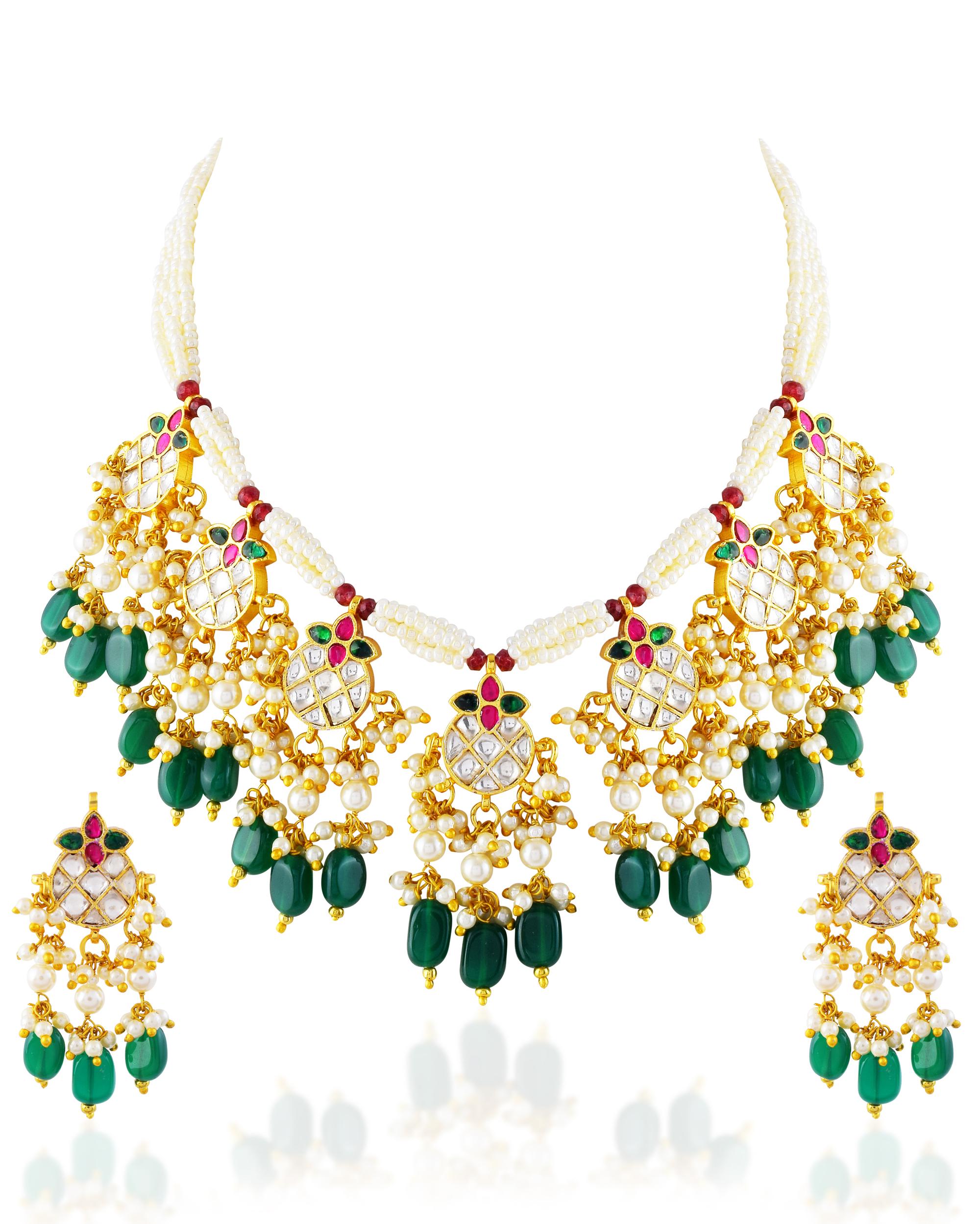 Royal Navratna Meenakari Pachi Kundan Choker Set with Emerald Drops  Festive Wedding Necklace