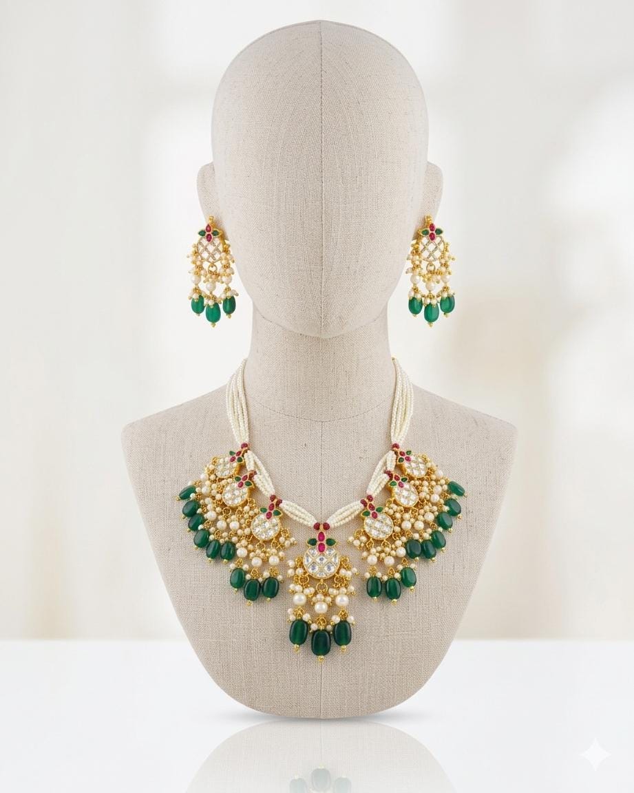 Royal Navratna Meenakari Pachi Kundan Choker Set with Emerald Drops  Festive Wedding Necklace
