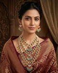 Heritage Panchlada Style Multi-Layer Necklace Set with Sage Green Ruby Accents