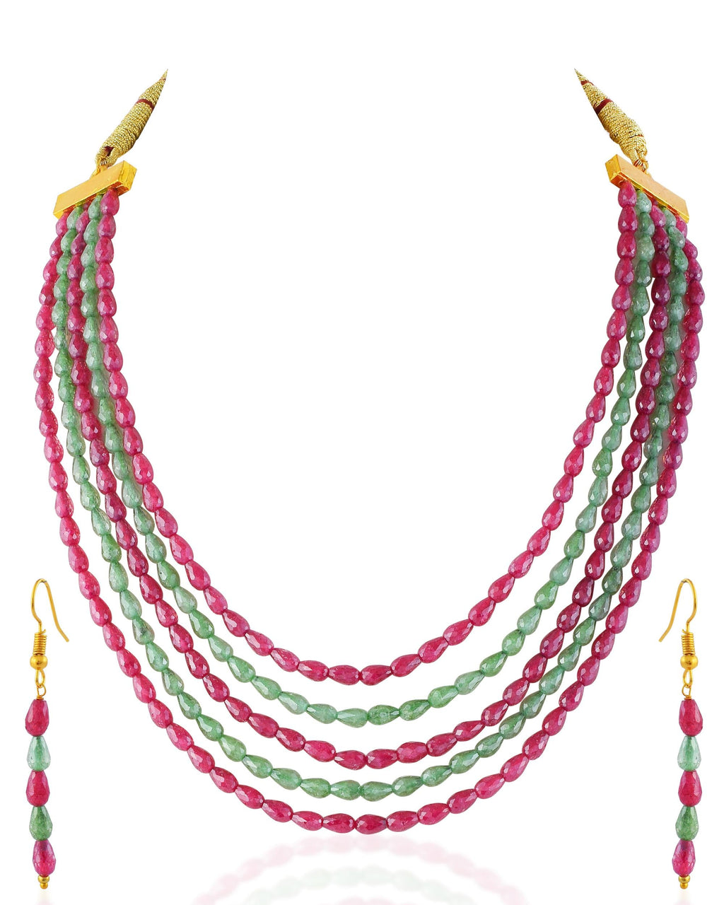 Minimalist Heritage Multi-Strand Ruby Pink & Mint Green Beaded Mala Set