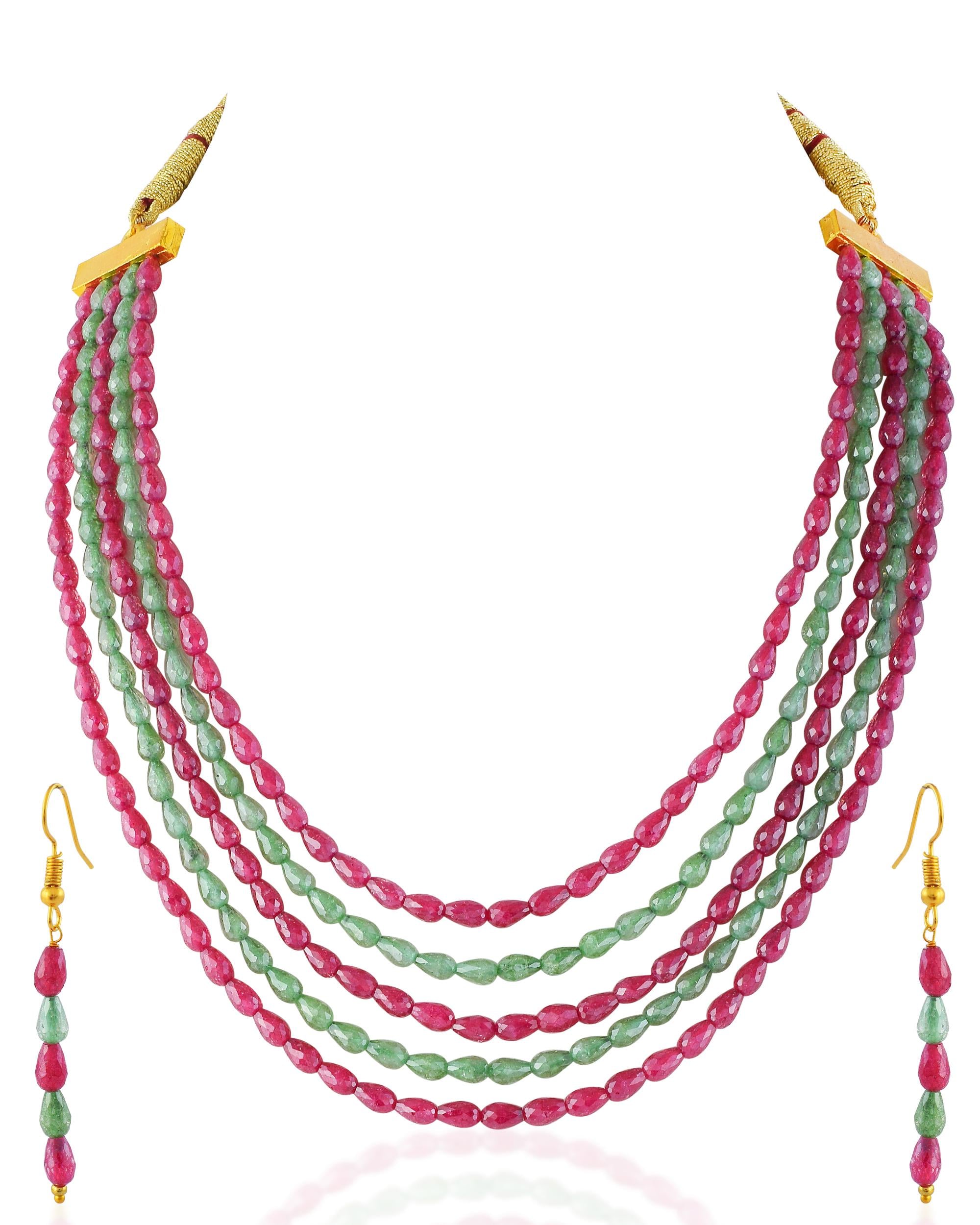 Minimalist Heritage Multi-Strand Ruby Pink & Mint Green Beaded Mala Set
