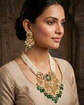Royal Meenakari Peacock & Pachi Kundan Statement Mala Set with Forest Green Drops